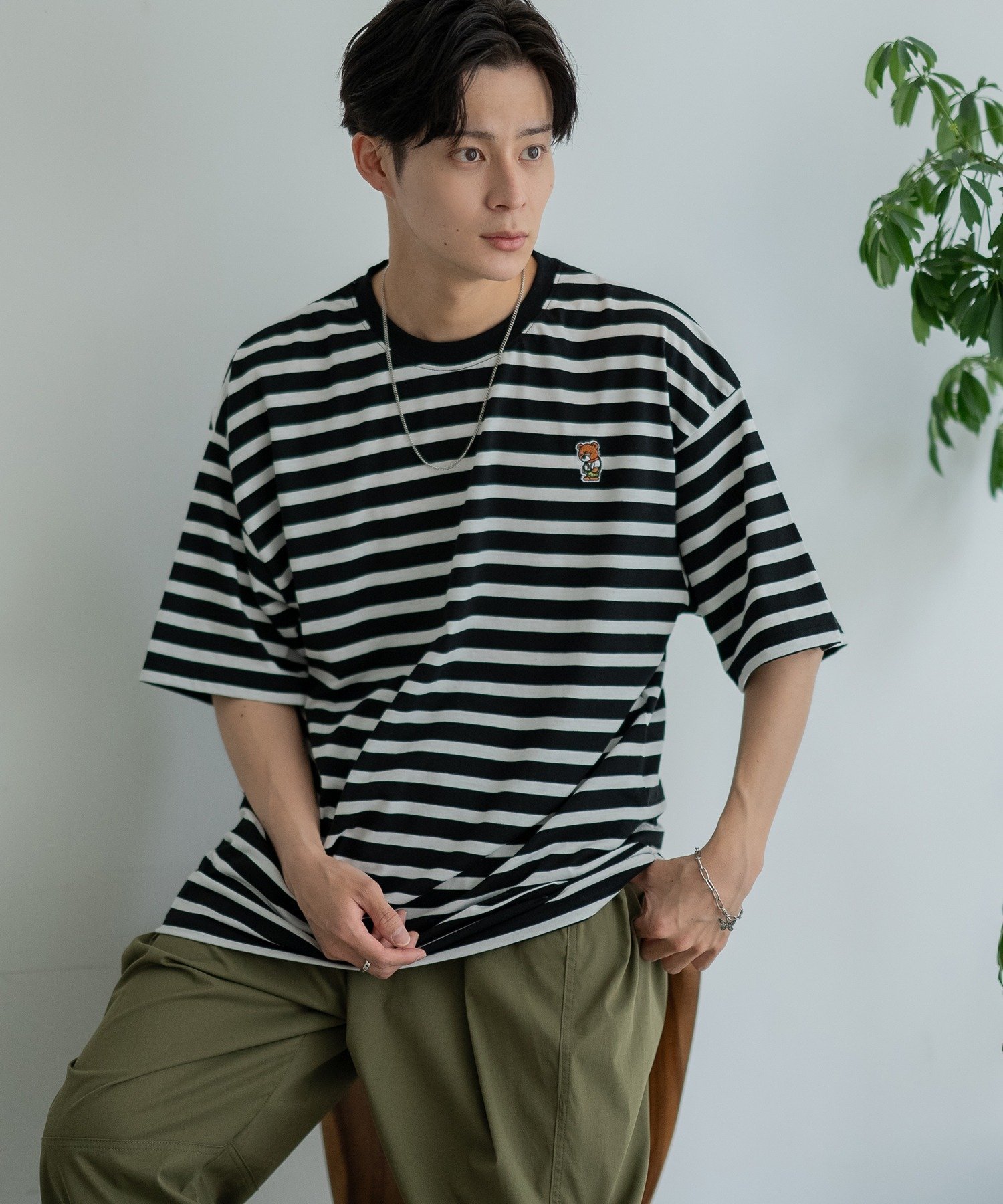 SIDEWAY STANCE SIDEWAY STANCE サイドウェイスタンス ワンポイント刺しゅう ボーダー 半袖Tシャツ インプローブス トップス カットソー・Tシャツ ブラック ホワイト