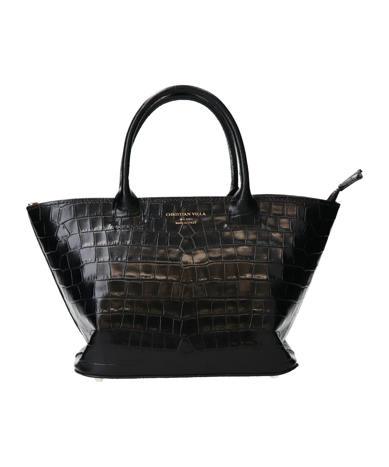 【SALE／20%OFF】CHRISTIAN VILLA 【CHRISTIAN VILLA】クロコ型押しレザーハンドバッグ インターショシュール バッグ ハンドバッグ ブラック【送料無料】