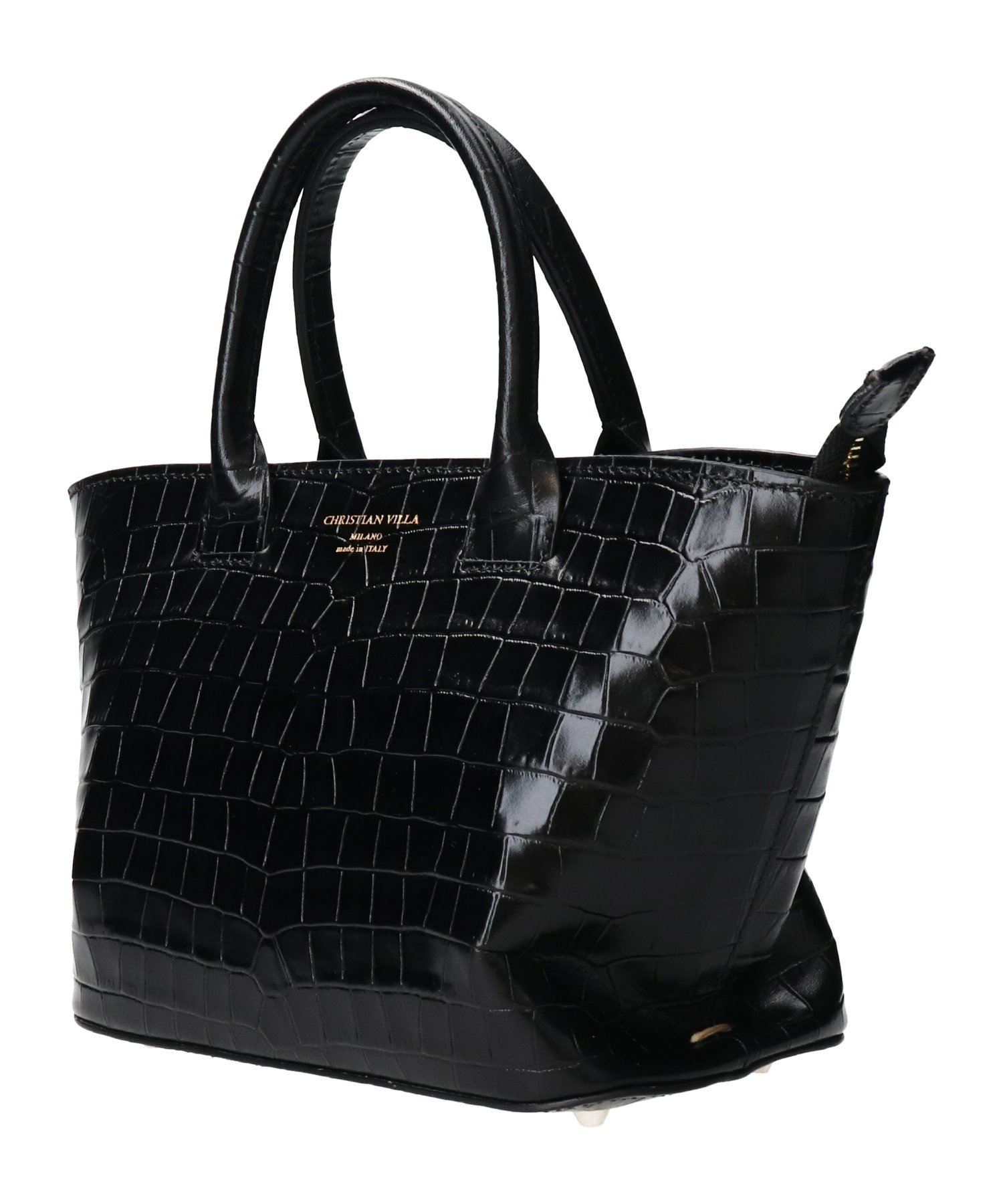 【SALE／20%OFF】CHRISTIAN VILLA 【CHRISTIAN VILLA】クロコ型押しレザーハンドバッグ インターショシュール バッグ ハンドバッグ ブラック【送料無料】
