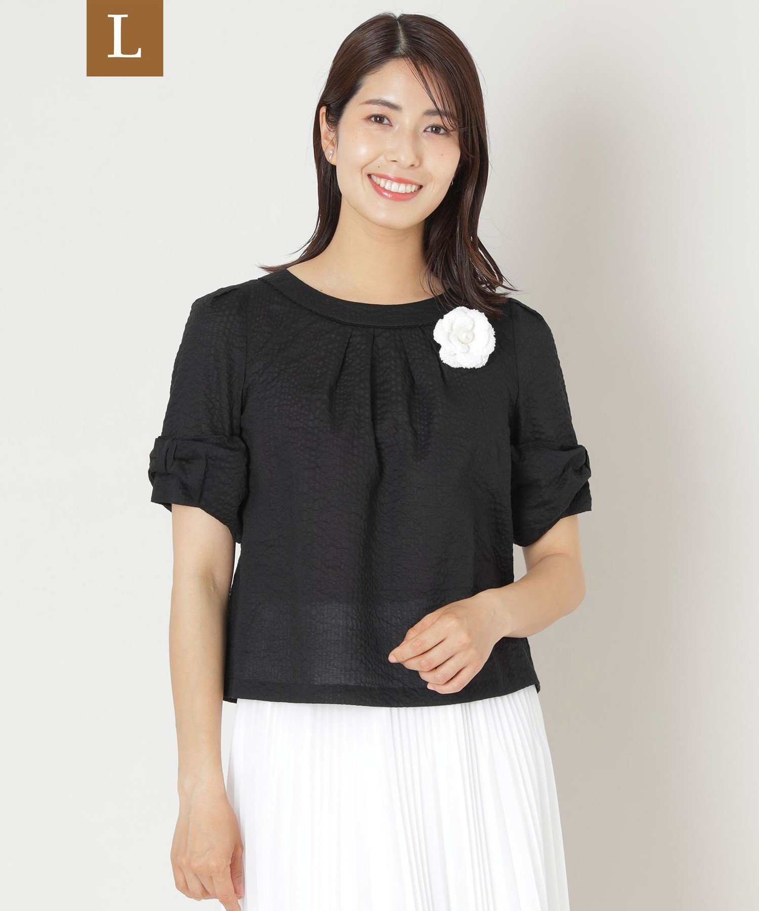 TO BE CHIC 【L】ウェーブローン スリーブリボンブラウス サンヨー エルサイズ トップス シャツ・ブラウス ブラック ベージュ ピンク