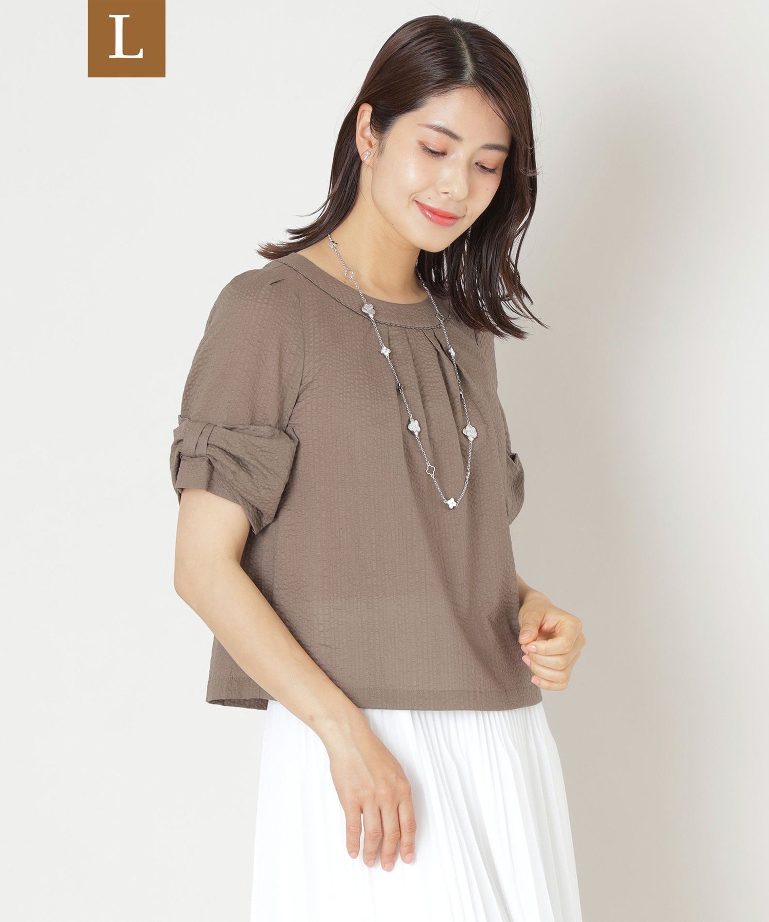 TO BE CHIC 【L】ウェーブローン スリーブリボンブラウス サンヨー エルサイズ トップス シャツ・ブラウス ブラック ベージュ ピンク