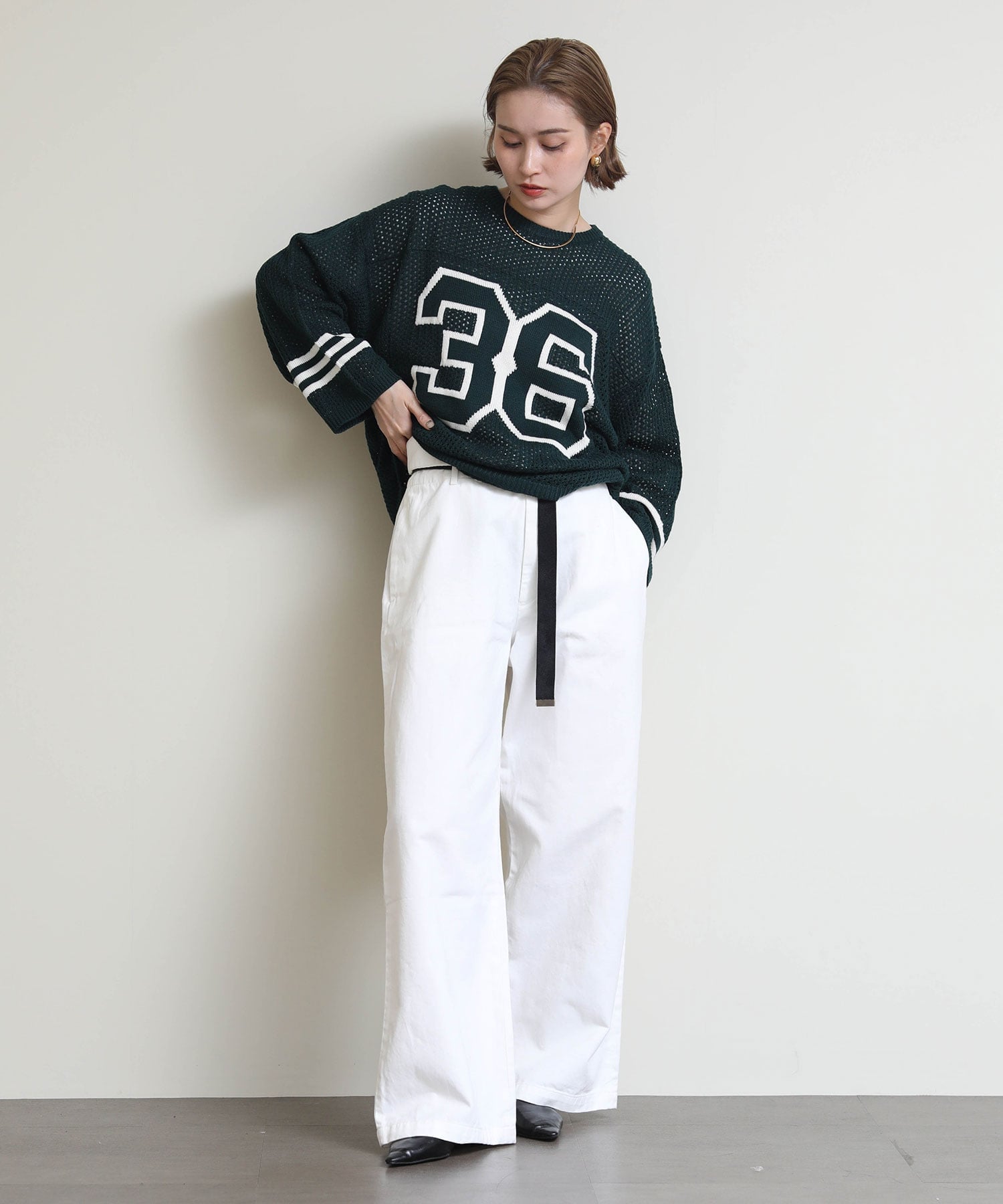【SALE／40%OFF】Gready Brilliant Gready Brilliant/(W)ナンバリングスカシアミニット グレディブリリアン トップス ニット ネイビー グリーン【送料無料】
