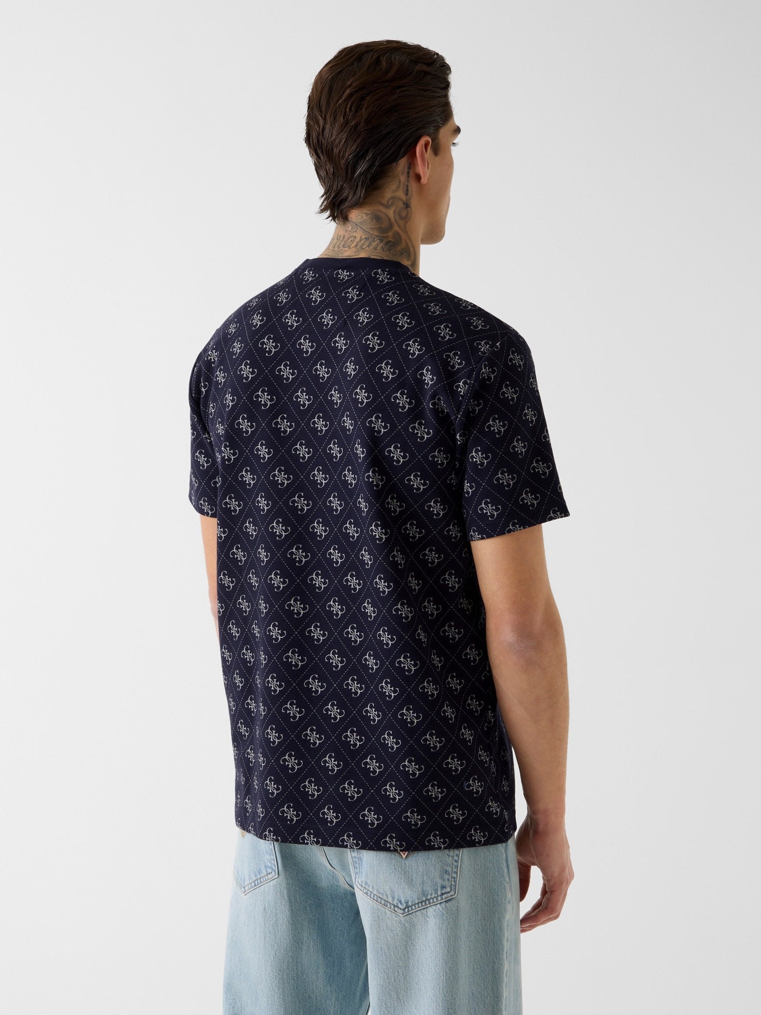 GUESS/(M)JACQUARD 4G Knit Top Tシャツ 総柄 ゲス トップス ニット ネイビー ベージュ