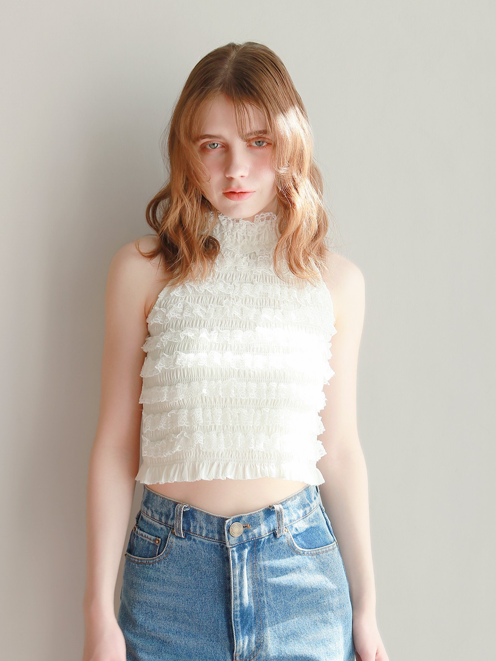 mic by Olu. 【mic】フリルホルターネック オルドット トップス カットソー・Tシャツ ホワイト ブラック