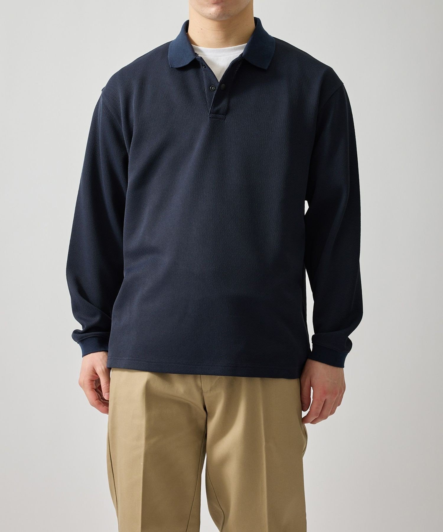 エアリー鹿の子ポロスリーブ ジュン スタンダード ピックス トップス ポロシャツ ネイビー グレー