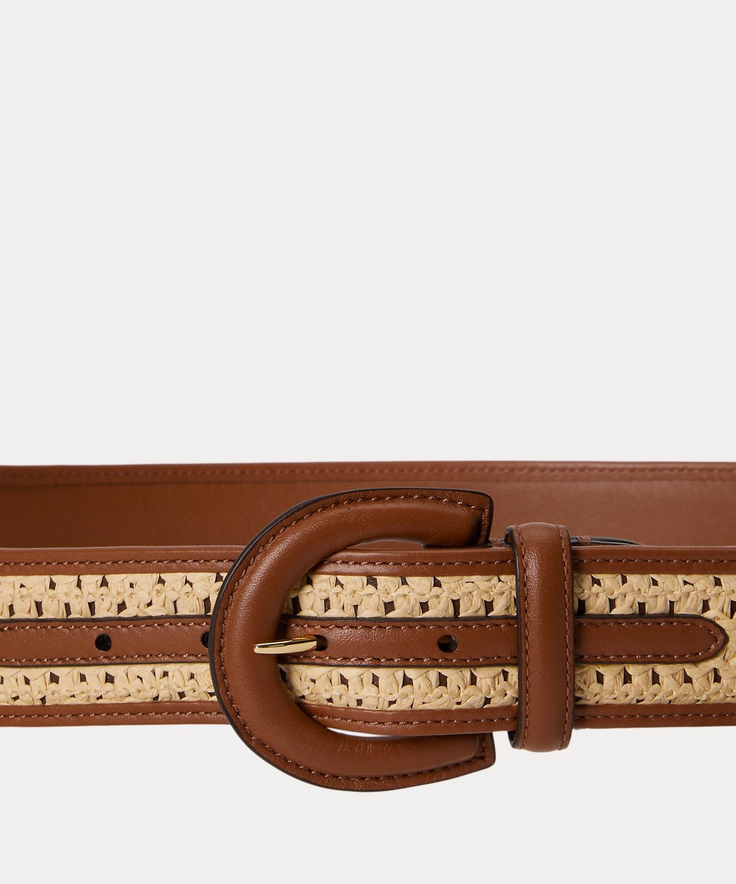 LAUREN RALPH LAUREN クレセントバックル ストローレザー ワイド ベルト ラルフローレン ファッション雑貨 ベルト ベージュ【送料無料】