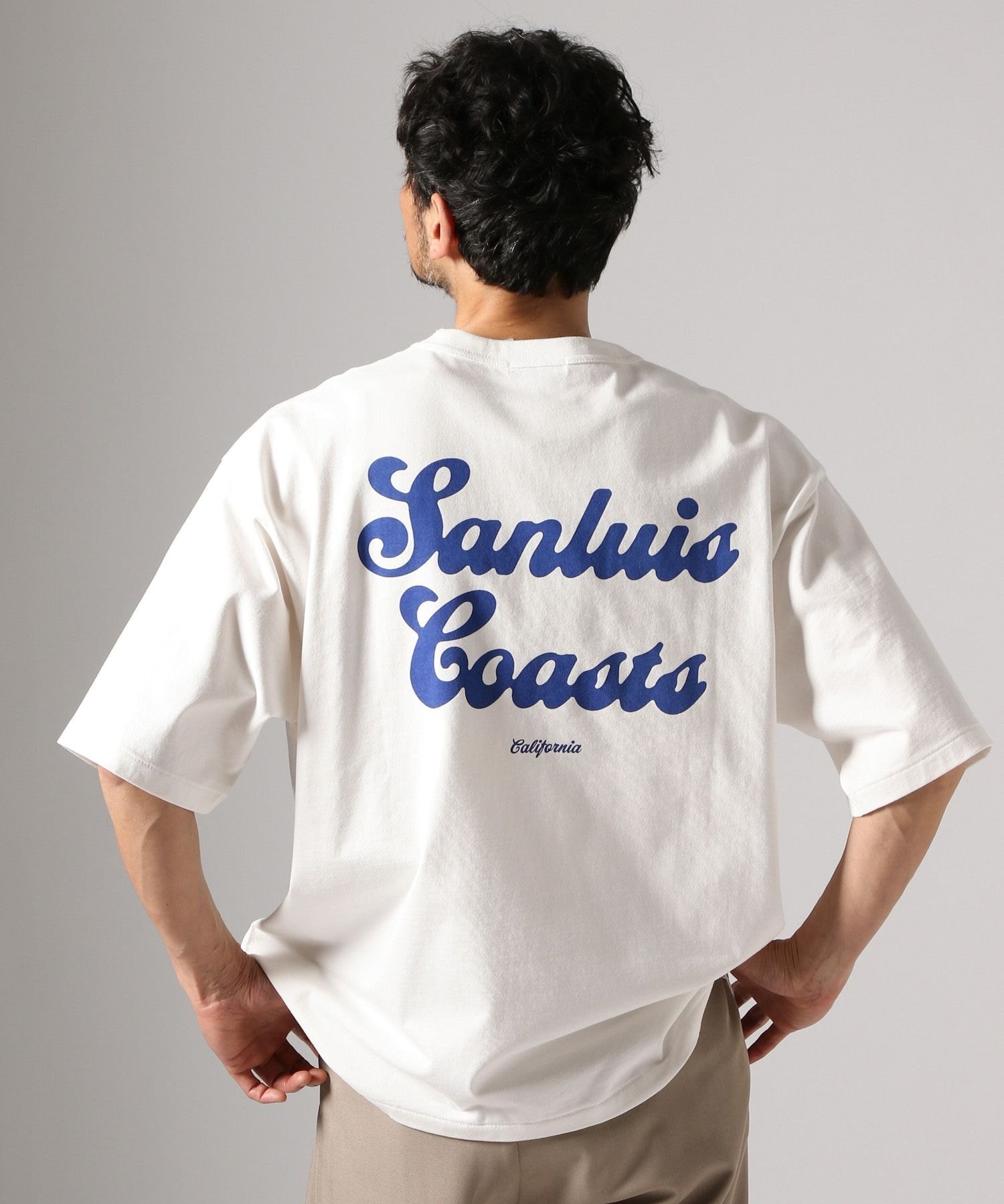SUNSETバックプリントTシャツ ベイフロー トップス カットソー・Tシャツ グレー ブルー ホワイト イエロー