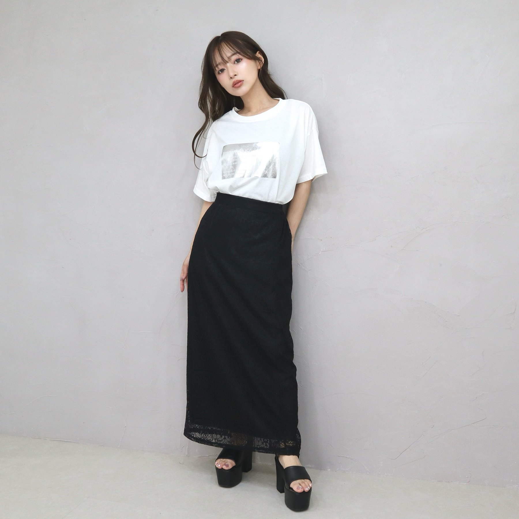 【SALE／50%OFF】CECIL McBEE パネルレースナロースカート セシルマクビー スカート その他のスカート ブラック ホワイト