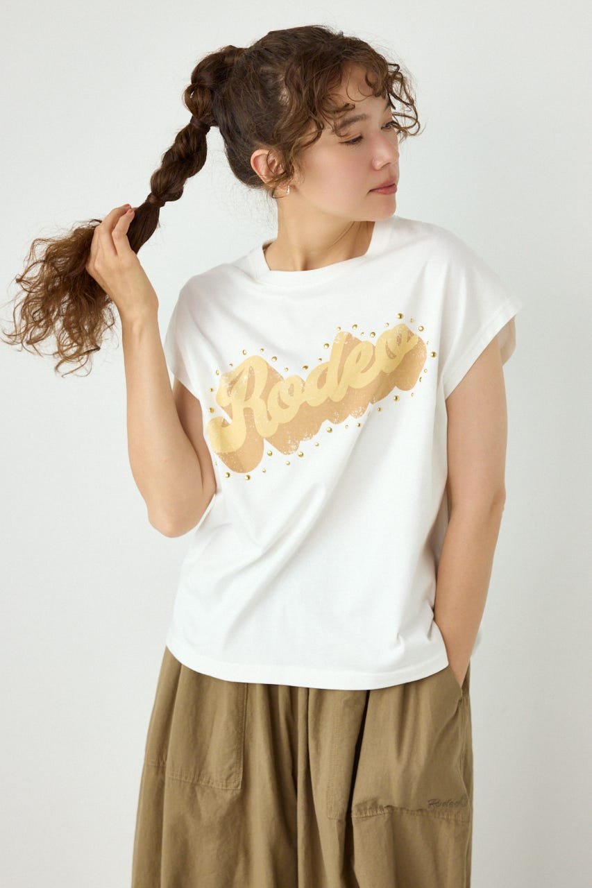 RODEO CROWNS WIDE BOWL ロゴスタッズトップス ロデオクラウンズワイドボウル トップス カットソー・Tシャツ ホワイト ブラック ベージュ