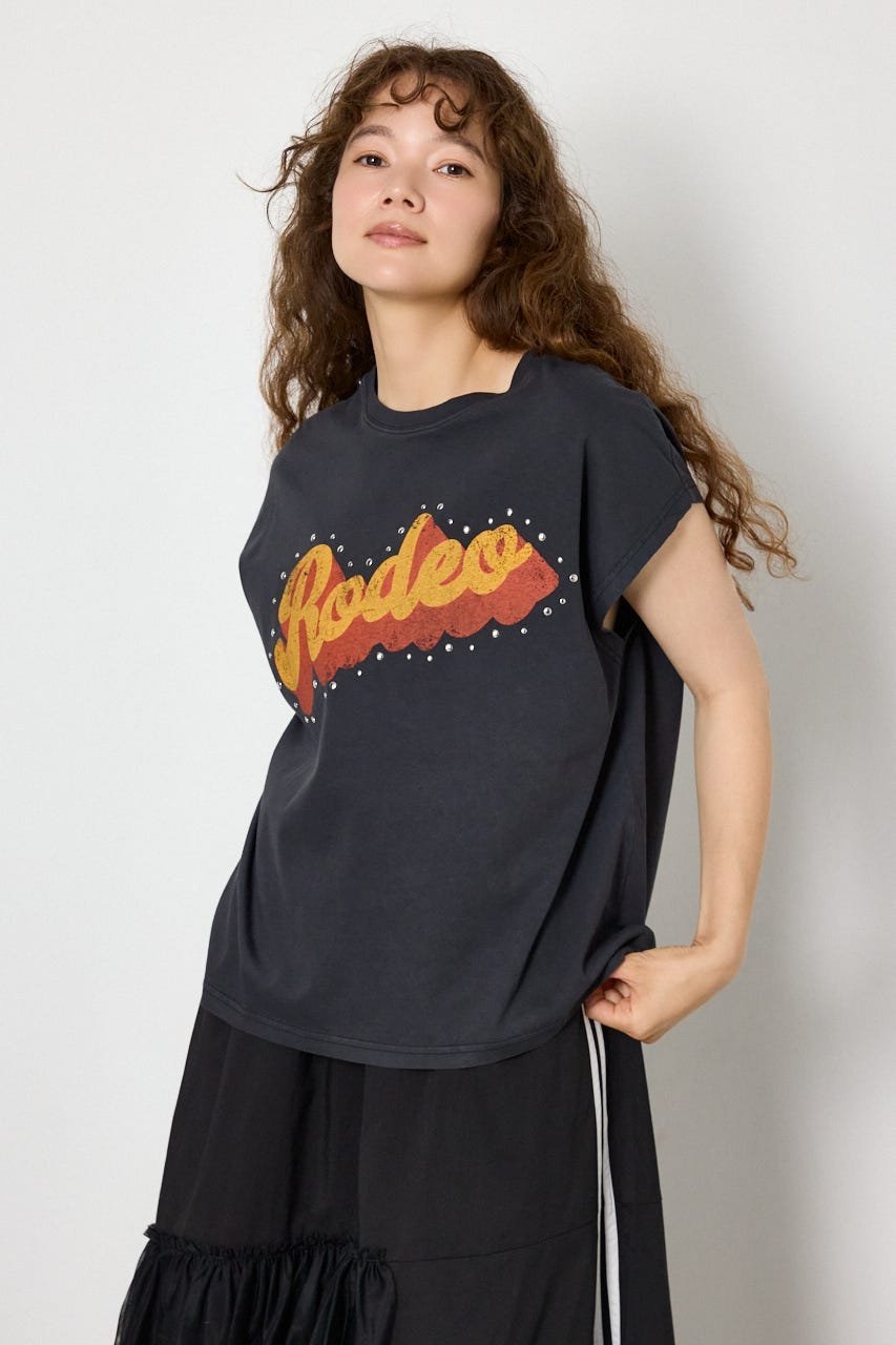 RODEO CROWNS WIDE BOWL ロゴスタッズトップス ロデオクラウンズワイドボウル トップス カットソー・Tシャツ ホワイト ブラック ベージュ