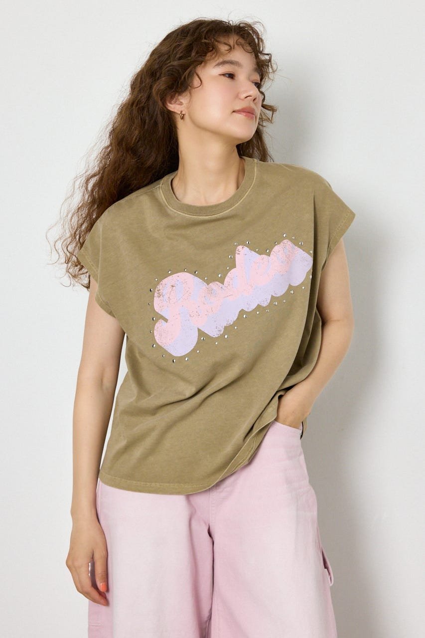 RODEO CROWNS WIDE BOWL ロゴスタッズトップス ロデオクラウンズワイドボウル トップス カットソー・Tシャツ ホワイト ブラック ベージュ