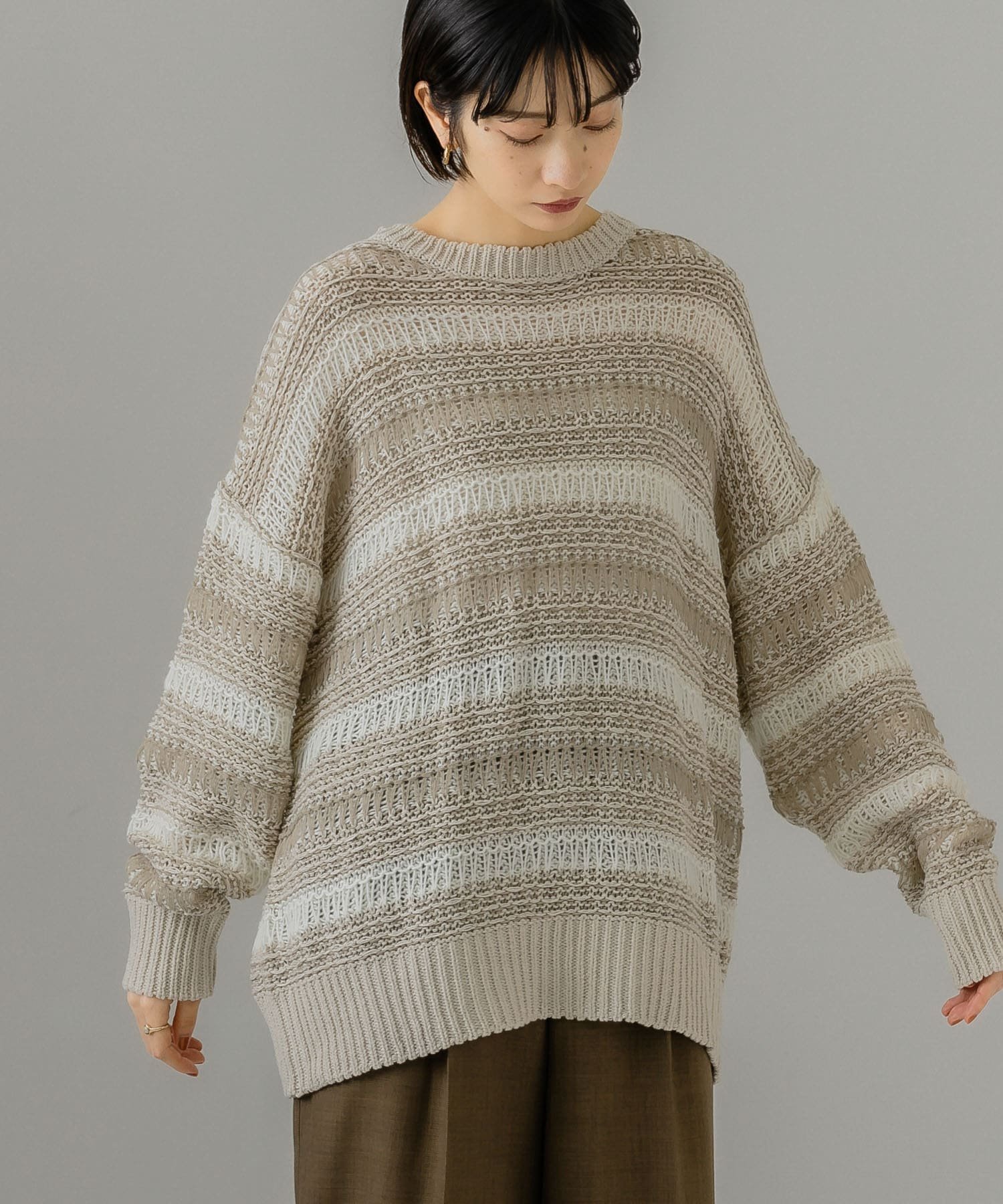 【SALE/70%OFF】KBF 透かし編みルーズニット ケービーエフ トップス ニット ブラック ブルー ベージュ