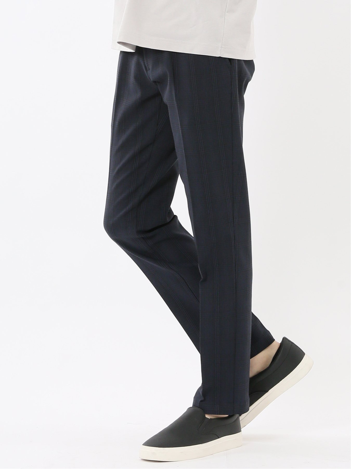 【SALE／30%OFF】TAKA-Q クロスストレッチ トラウザーパンツ チェック タカキュー パンツ チノパンツ ネイビー【送料無料】