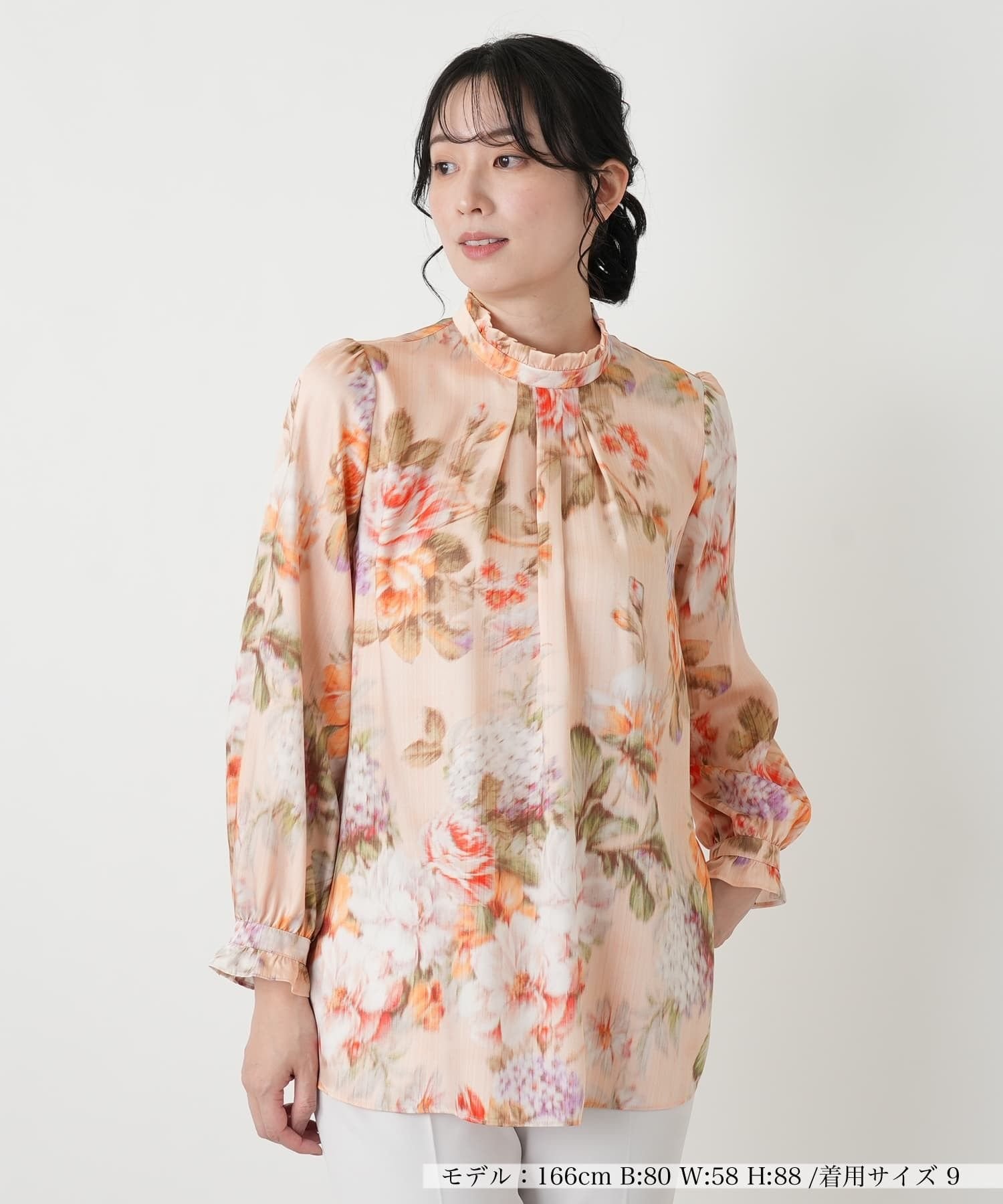 Leilian フラワー柄タックブラウス【ROCHAS Premiere】【ERICA】 レリアン トップス シャツ・ブラウス オレンジ
