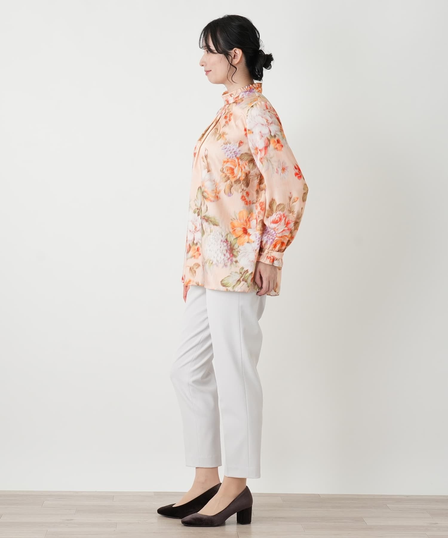 Leilian フラワー柄タックブラウス【ROCHAS Premiere】【ERICA】 レリアン トップス シャツ・ブラウス オレンジ