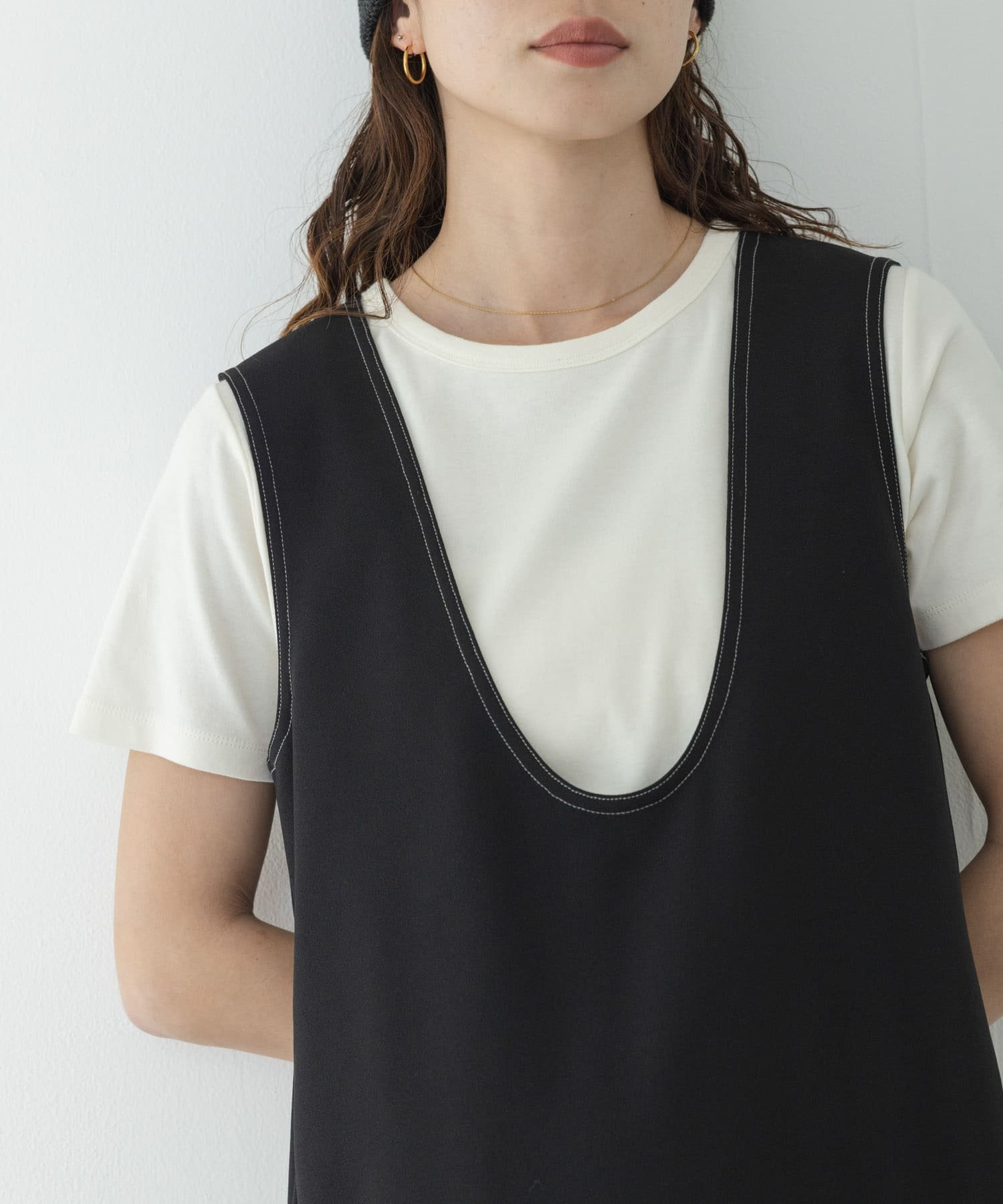 Sonny Label Uネックジャンパースカート サニーレーベル ワンピース・ドレス ワンピース ブラック グレー