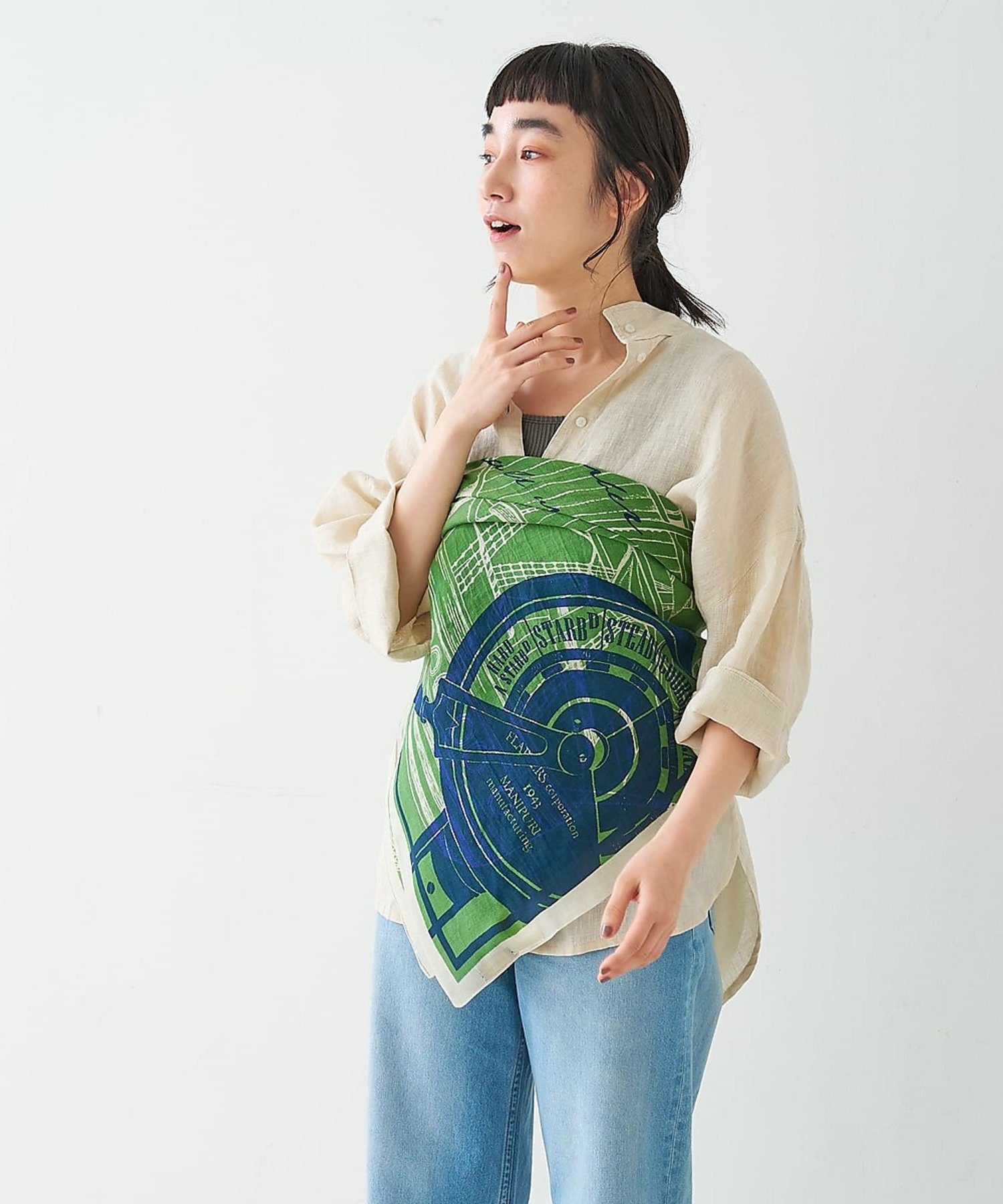 collex 【manipuri/マニプリ】ストールボンメール 120*120 コレックス ファッション雑貨 スカーフ・バンダナ グリーン【送料無料】