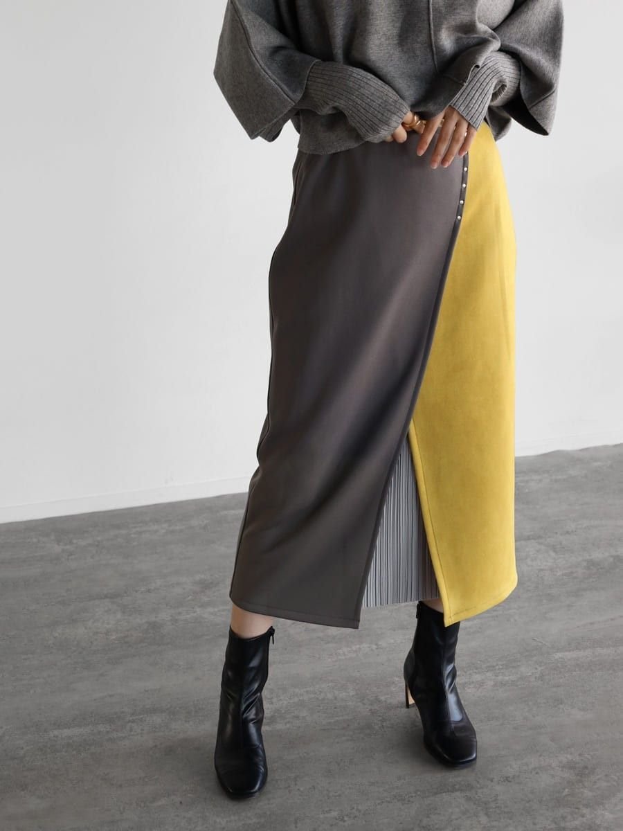 【SALE／10%OFF】LASUD 異素材ミックスバイカラースカート ラシュッド スカート ロング・マキシスカート グレー ブラック【送料無料】のサムネイル