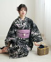 utatane utatane*注染工房 日本製小幅生地使用 浴衣3点セット 黒地に紫の桔梗 ウタタネ 着物・浴衣・和装小物 浴衣 ブラック【送料無料】