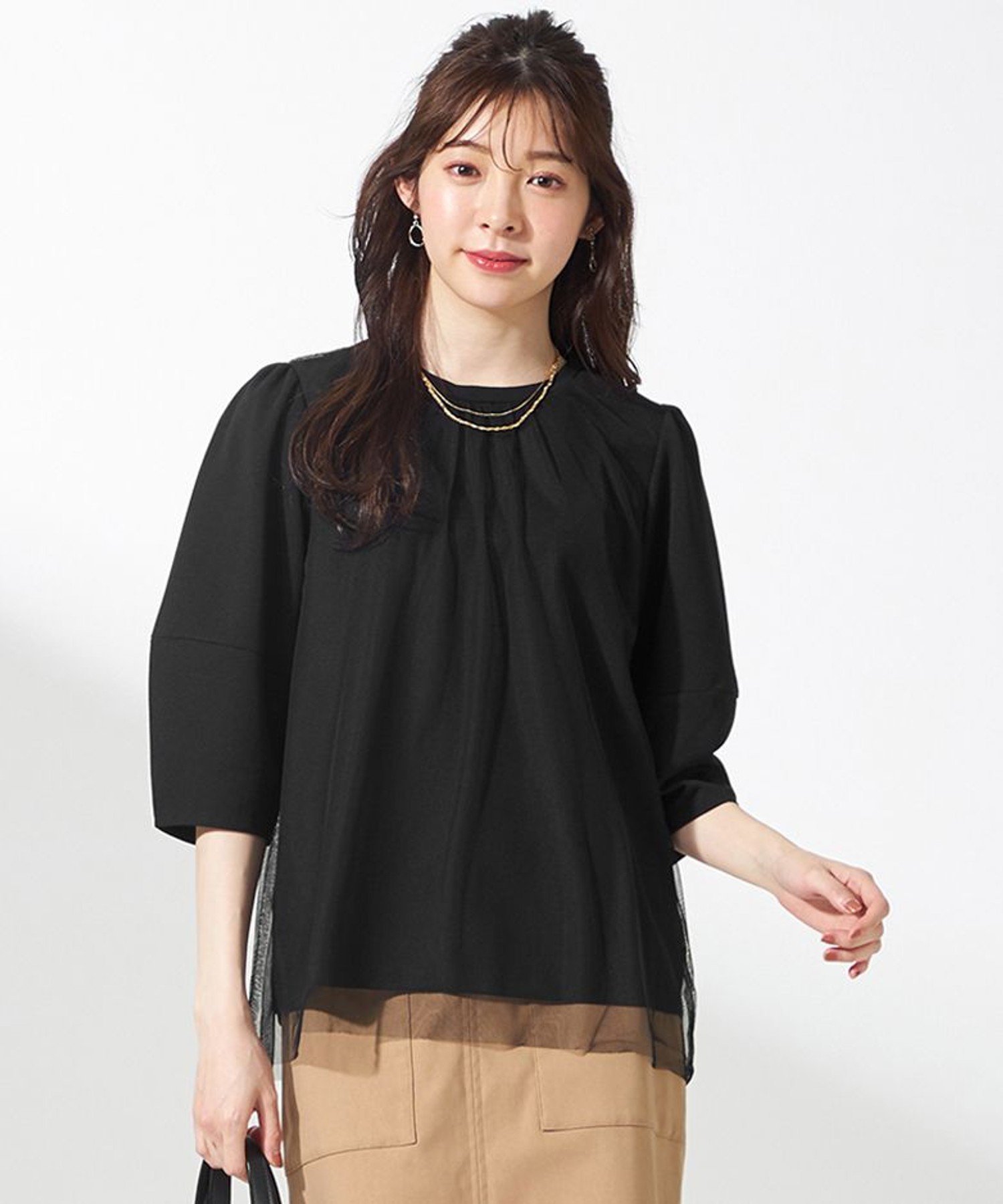 【SALE／30%OFF】any SiS L 【洗える】カットジョーゼットチュール トップス エニィスィス トップス シャツ・ブラウス ブラック ホワイト ブラウン【送料無料】のサムネイル