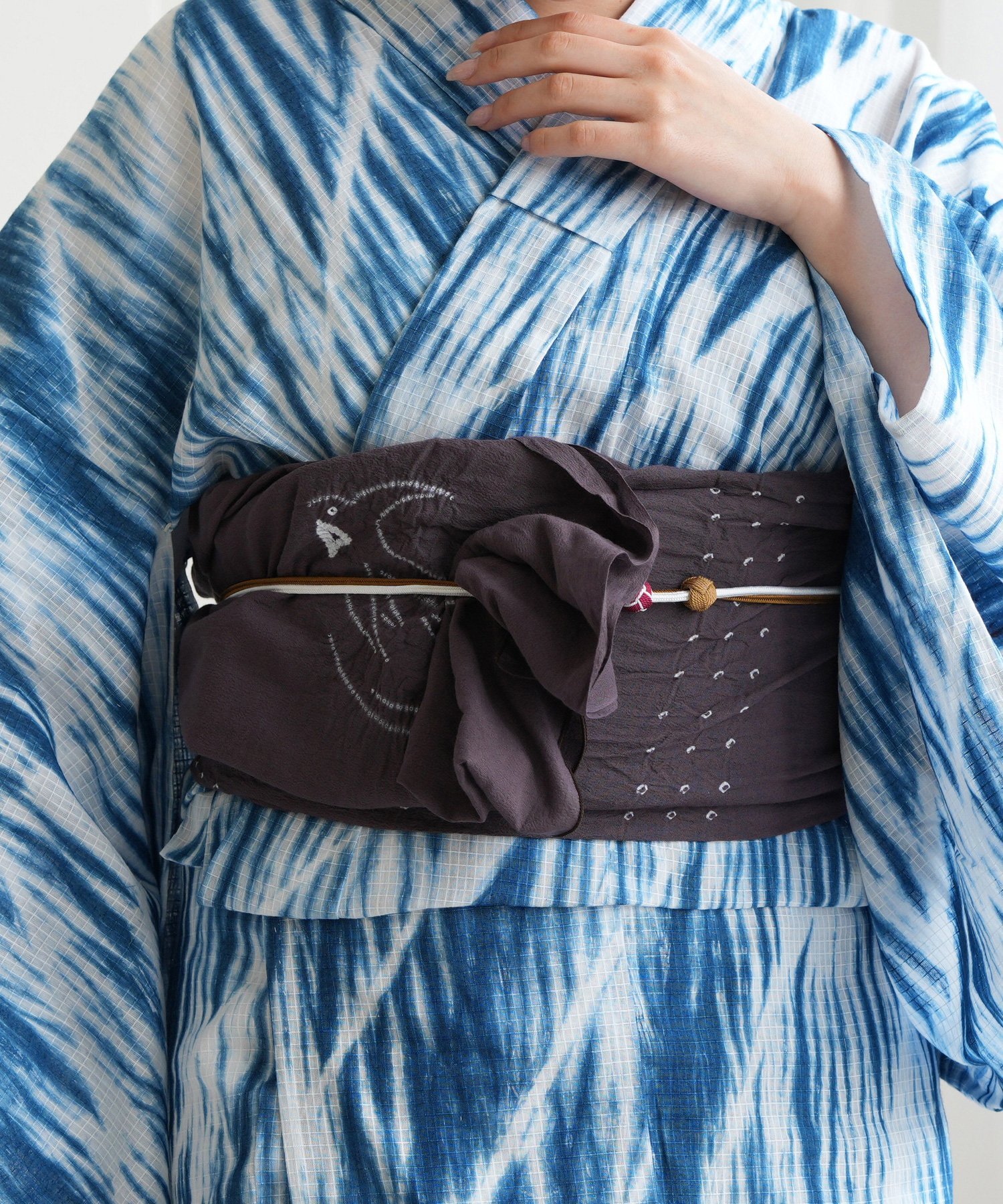 utatane utatane 綿麻 清江絞り 有松染め 兵児帯 ツバメ・バラ疋田・ツバメ 灰紫 ...