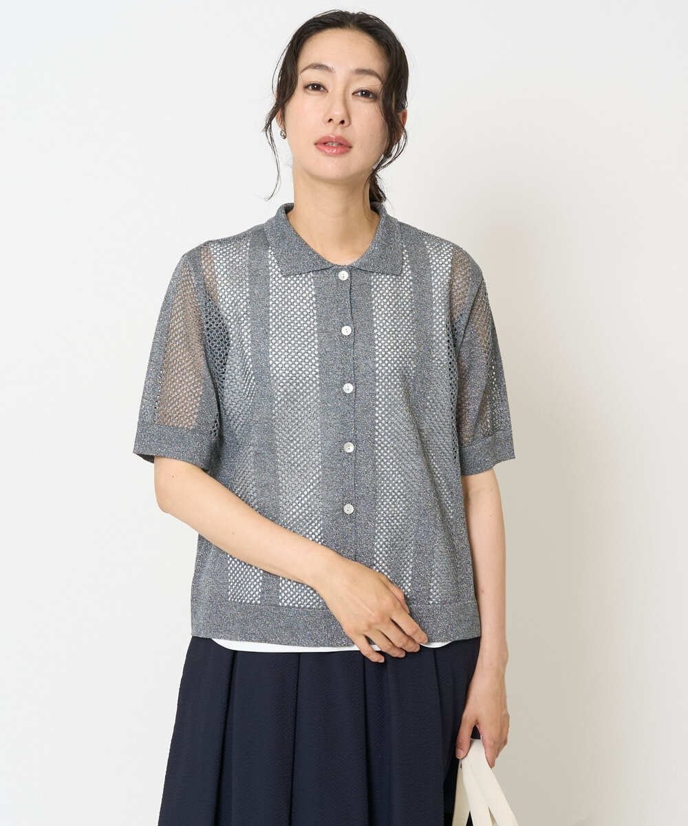 GEORGES RECH ラメ襟付きシアーメッシュニットカーディガン ジョルジュ・レッシュ トップス カーディガン ホワイト【送料無料】