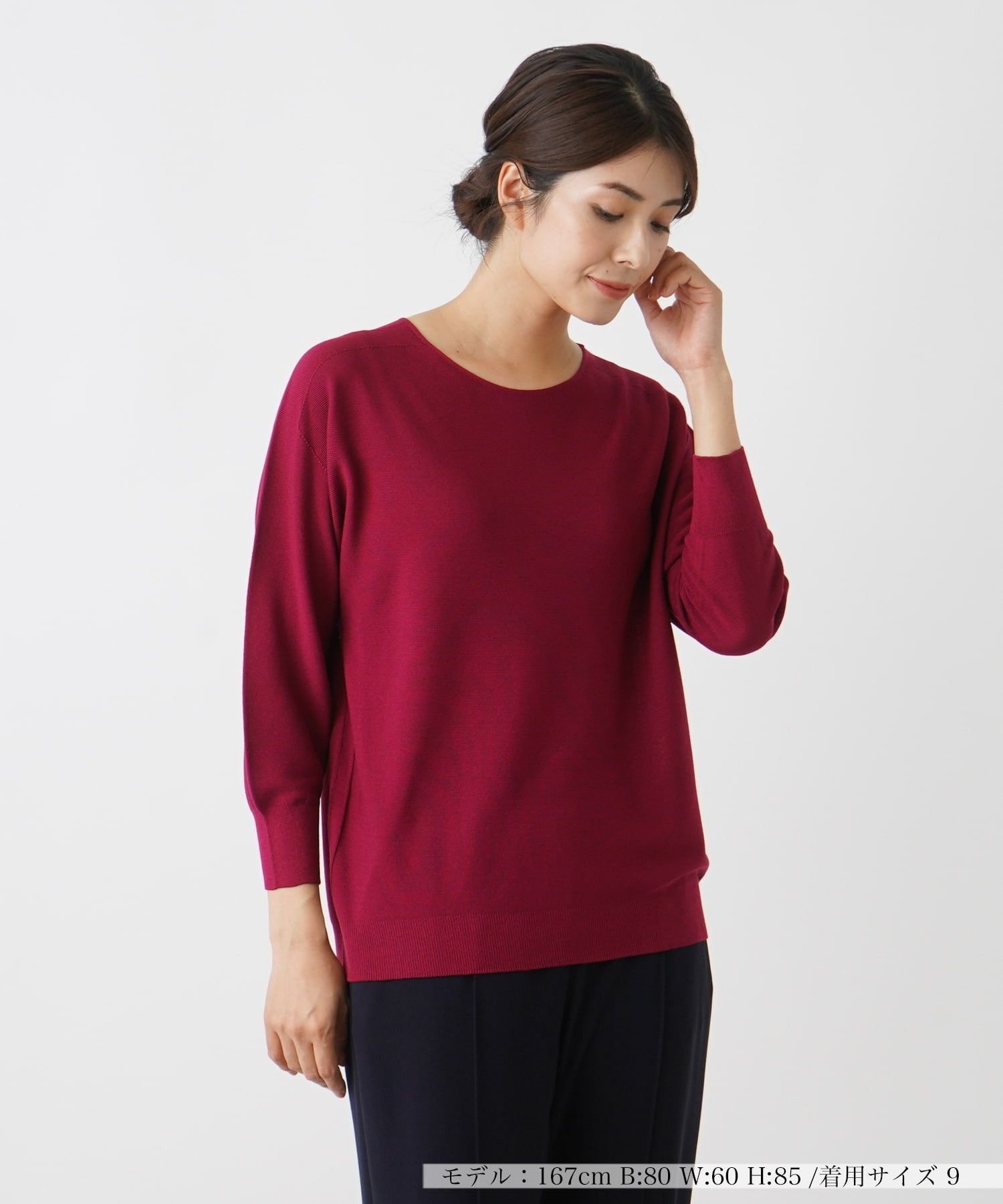 Leilian ニットプルオーバー レリアン トップス ニット ワインレッド ネイビー ブルー