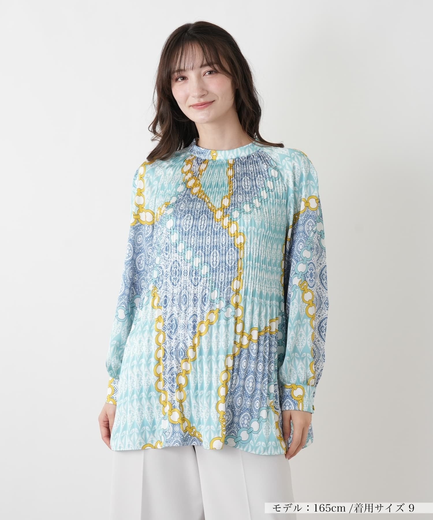 Leilian プリントプリーツブラウス【ROCHAS Premiere】 レリアン トップス シャツ・ブラウス