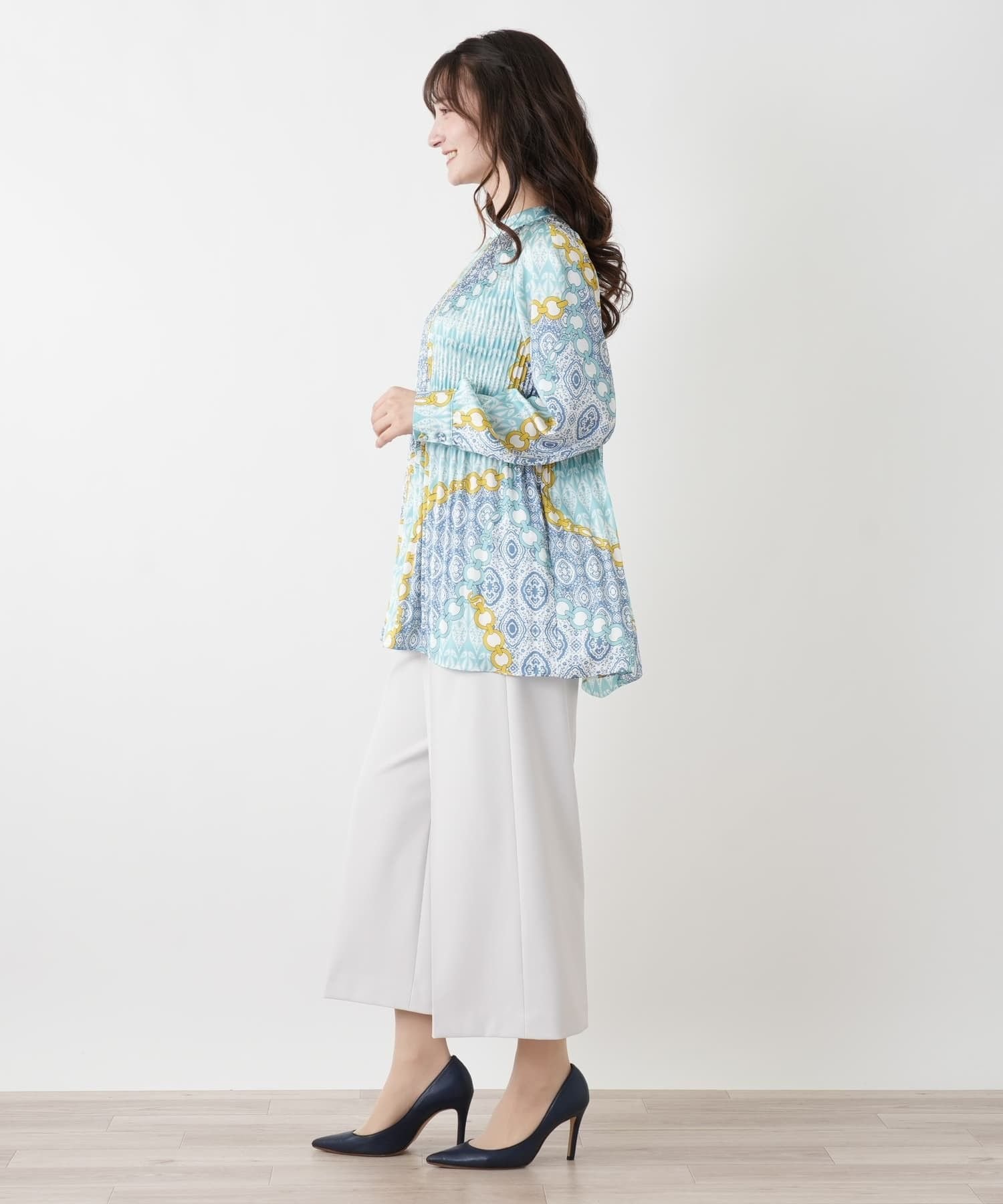 Leilian プリントプリーツブラウス【ROCHAS Premiere】 レリアン トップス シャツ・ブラウス