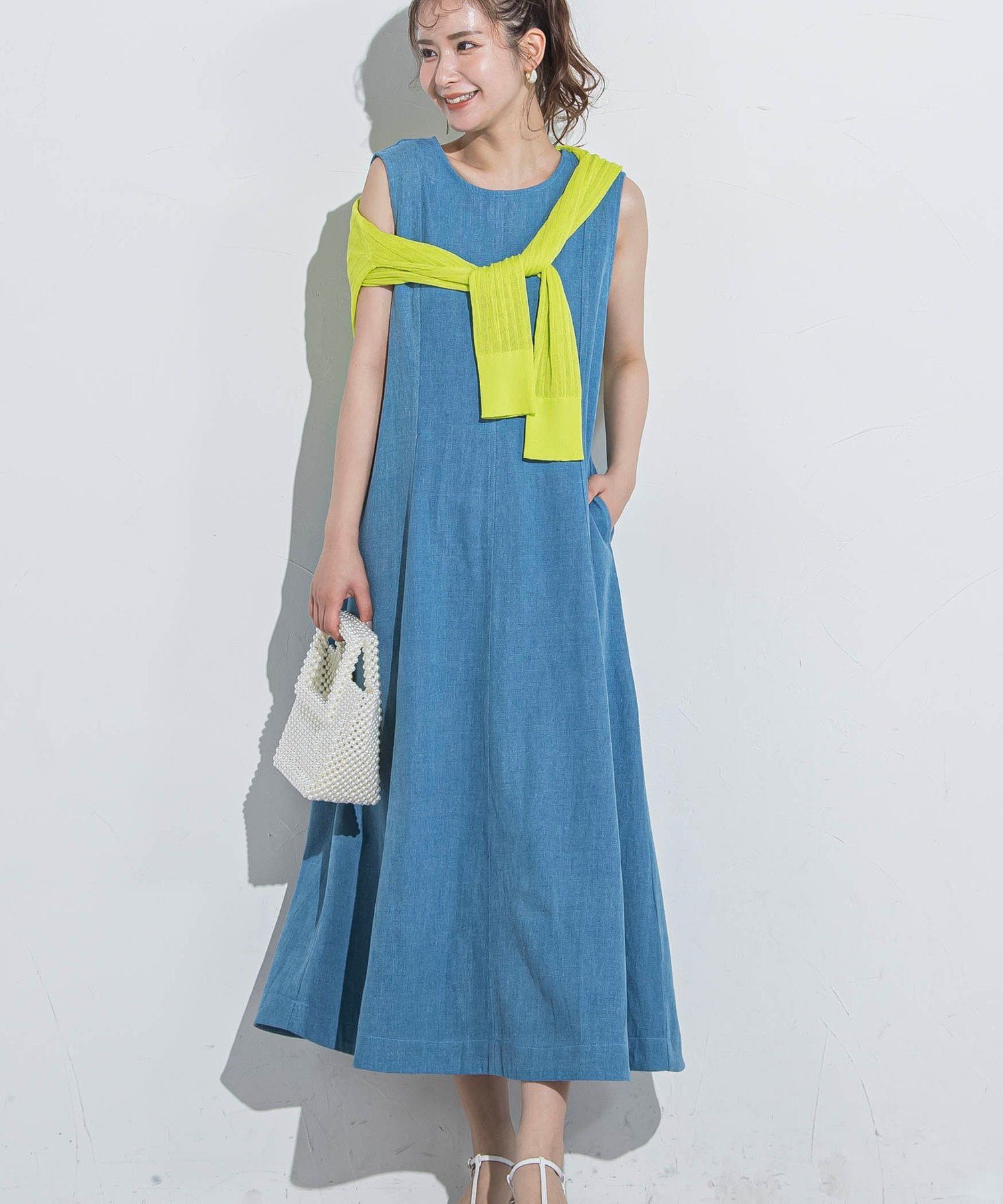 VICKY 【デニムワンピ】バックジップAラインワンピース≪洗濯機で洗える≫ ビッキー ワンピース・ドレス ワンピース ブルー ブラック ネイビー【送料無料】のサムネイル