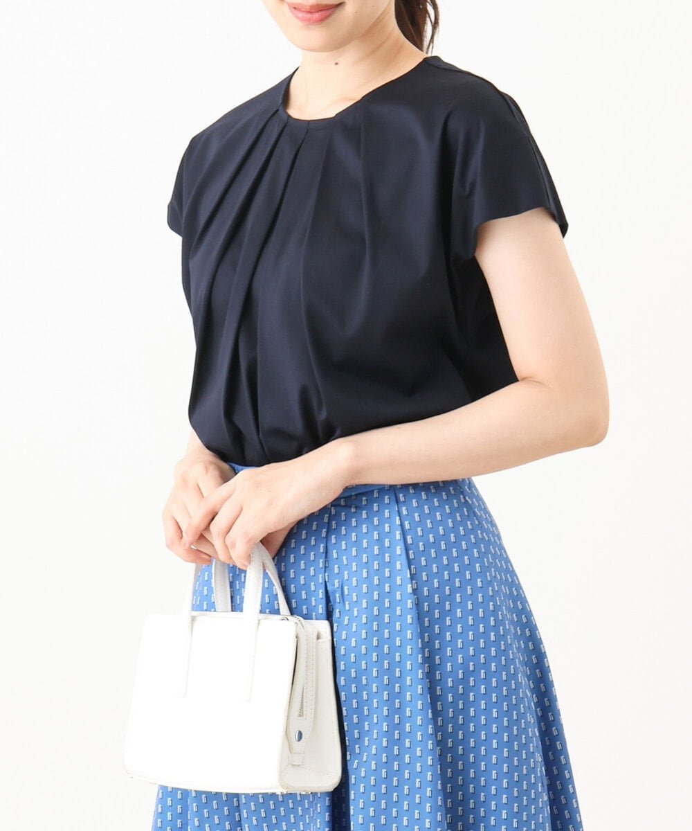 OFUON コットン天竺カットソー/洗える/WEB限定サイズあり オフオン トップス カットソー・Tシャツ ネイビー ピンク ホワイト