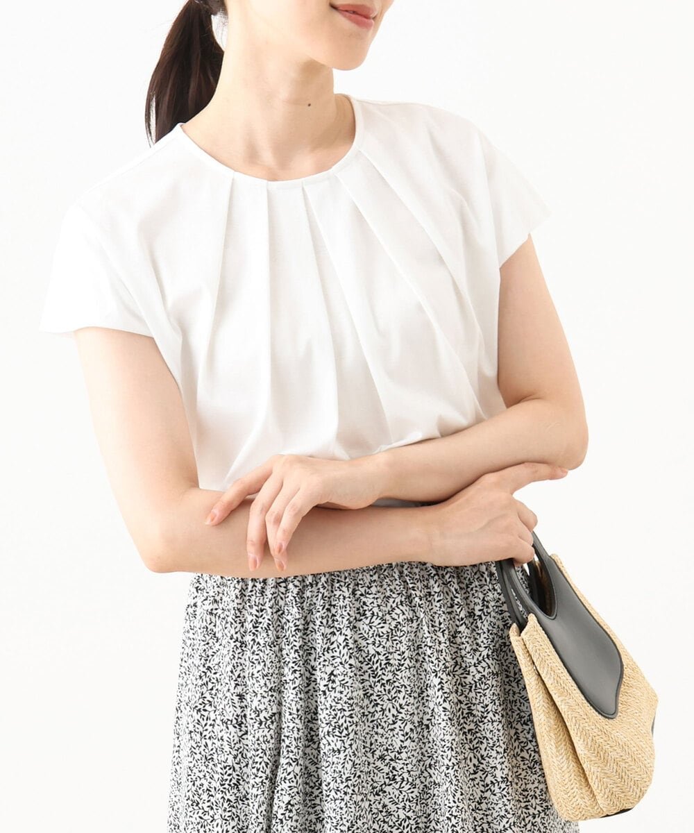 OFUON コットン天竺カットソー/洗える/WEB限定サイズあり オフオン トップス カットソー・Tシャツ ネイビー ピンク ホワイト