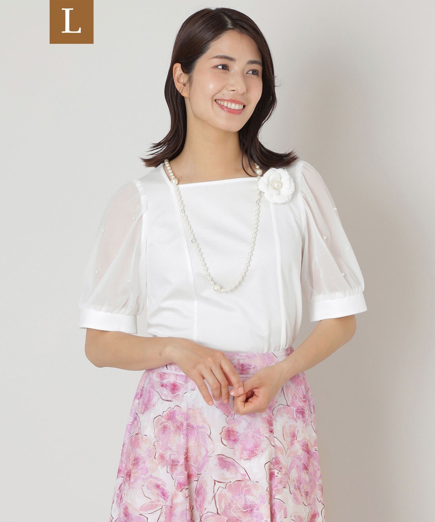 TO BE CHIC 【L】ドットパールスリーブ カットソー サンヨー エルサイズ トップス ニット ネイビー ピンク ブラック ホワイト