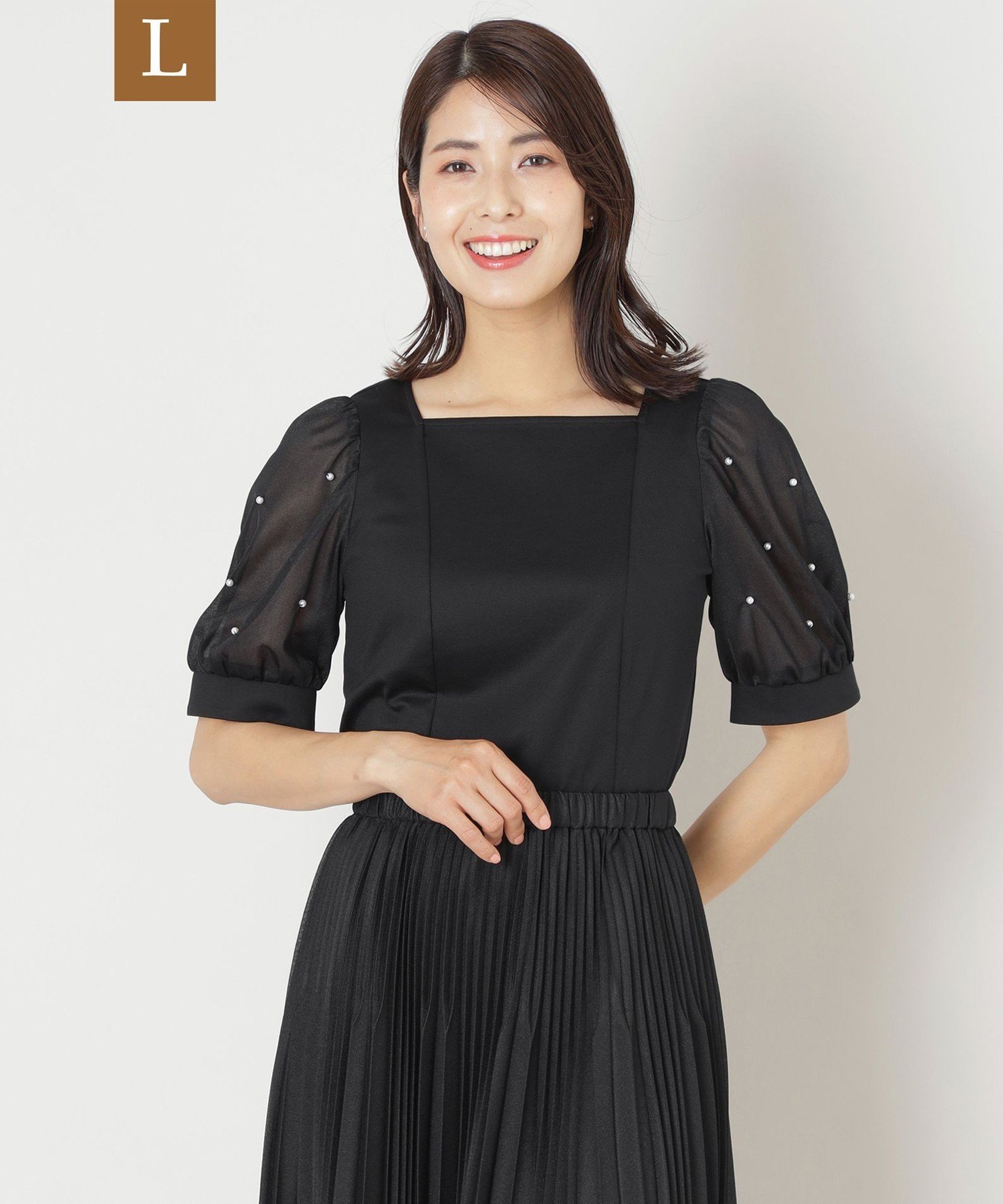 TO BE CHIC 【L】ドットパールスリーブ カットソー サンヨー エルサイズ トップス ニット ネイビー ピンク ブラック ホワイト