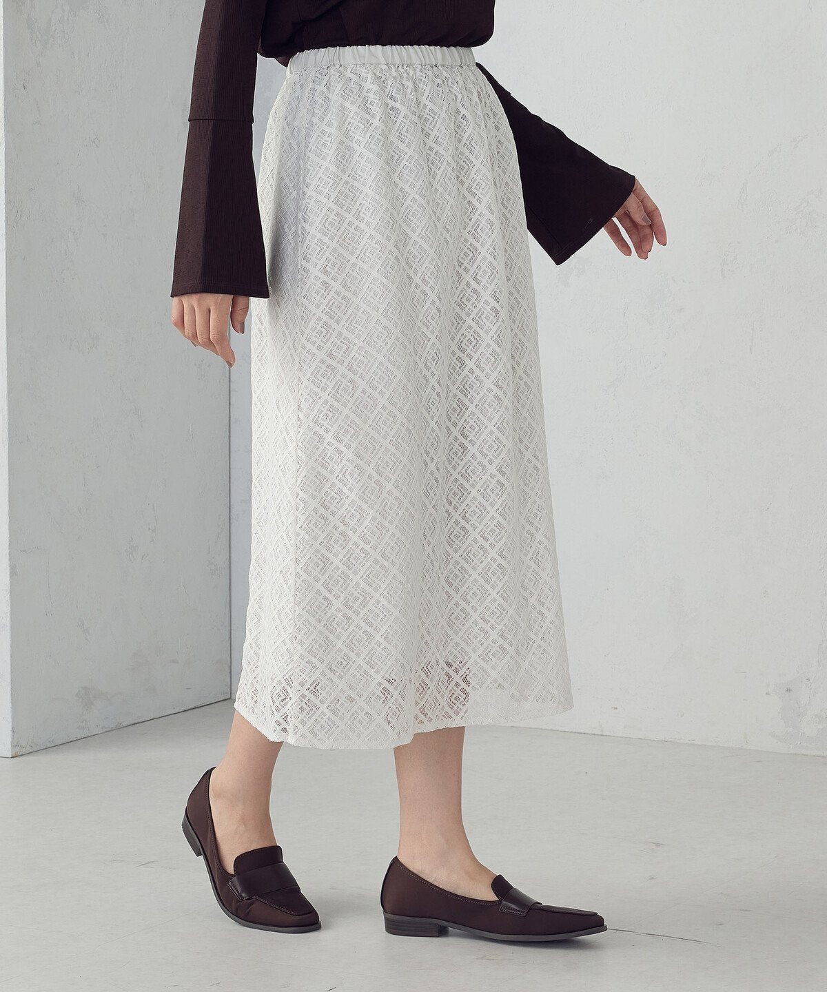 COMME CA ISM 2WAY Iラインレーススカート コムサイズム スカート ロング・マキシスカート グレー ホワイト【送料無料】