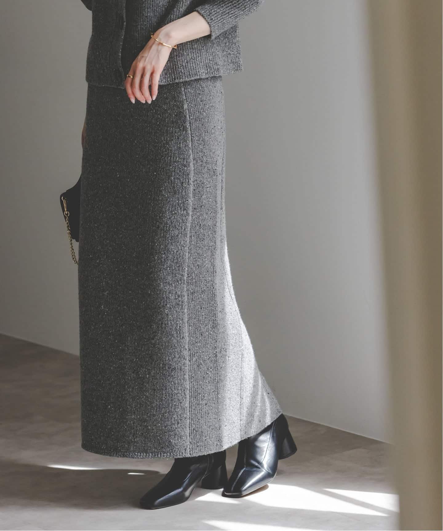 NOBLE 《予約・NOBLE別注》Venit/ヴェニット ネップツイードタイトスカート ノーブル スカート ロング・マキシスカート グレー ベージュ【送料無料】のサムネイル