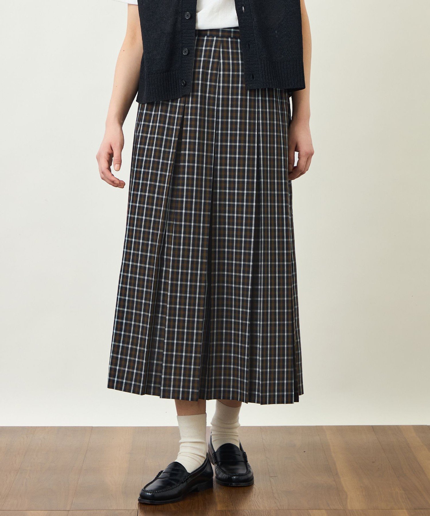 GREY LABEL ボイルチェックタックスカート マッキントッシュ フィロソフィー スカート ロング・マキシスカート ブラウン ベージュ