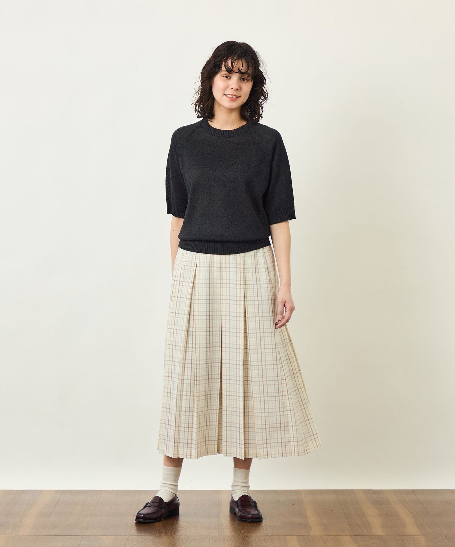 GREY LABEL ボイルチェックタックスカート マッキントッシュ フィロソフィー スカート ロング・マキシスカート ブラウン ベージュ
