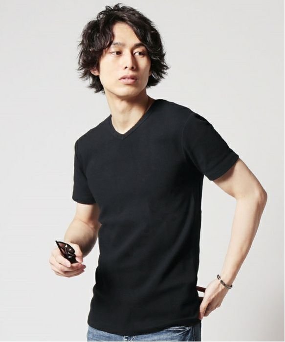 THE CASUAL スパンテレコVネック半袖カットソー カジュアル トップス カットソー・Tシャツ グレー ホワイト ブラック ネイビー カーキグリーン