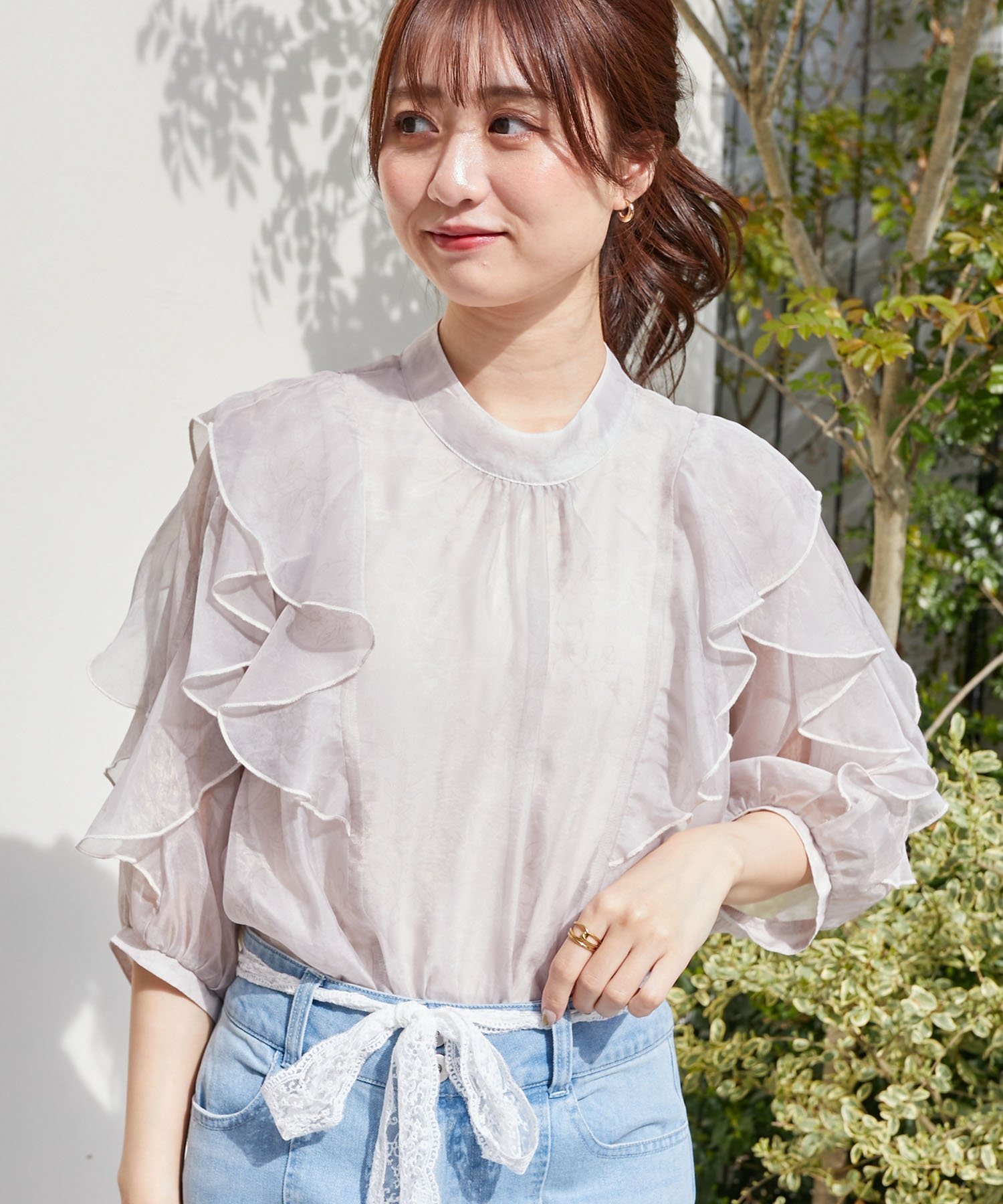 MAJESTIC LEGON エアリーフリルブラウス マジェスティックレゴン トップス シャツ・ブラウス ホワイト グレー ピンク【送料無料】のサムネイル