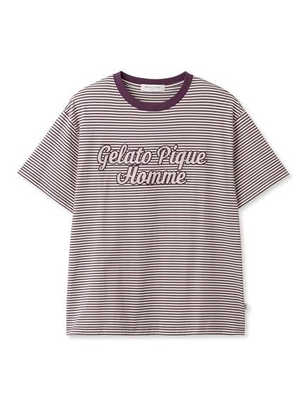 楽天Rakuten Fashiongelato pique 【HOMME】チェーンステッチロゴボーダーTシャツ ジェラートピケ トップス カットソー・Tシャツ パープル ブルー【送料無料】