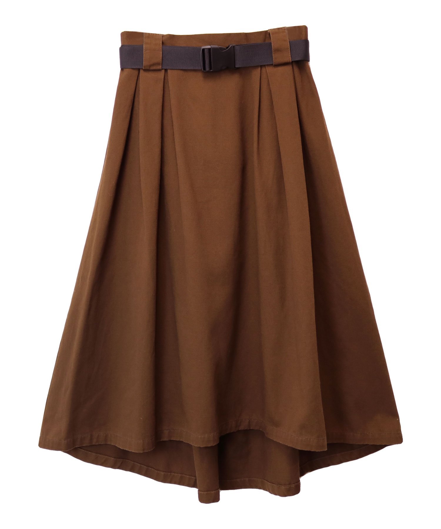 andme コットンツイル ベルト付き ロング丈 フレア スカート アンドミー スカート ロング・マキシスカート ブラウン イエロー