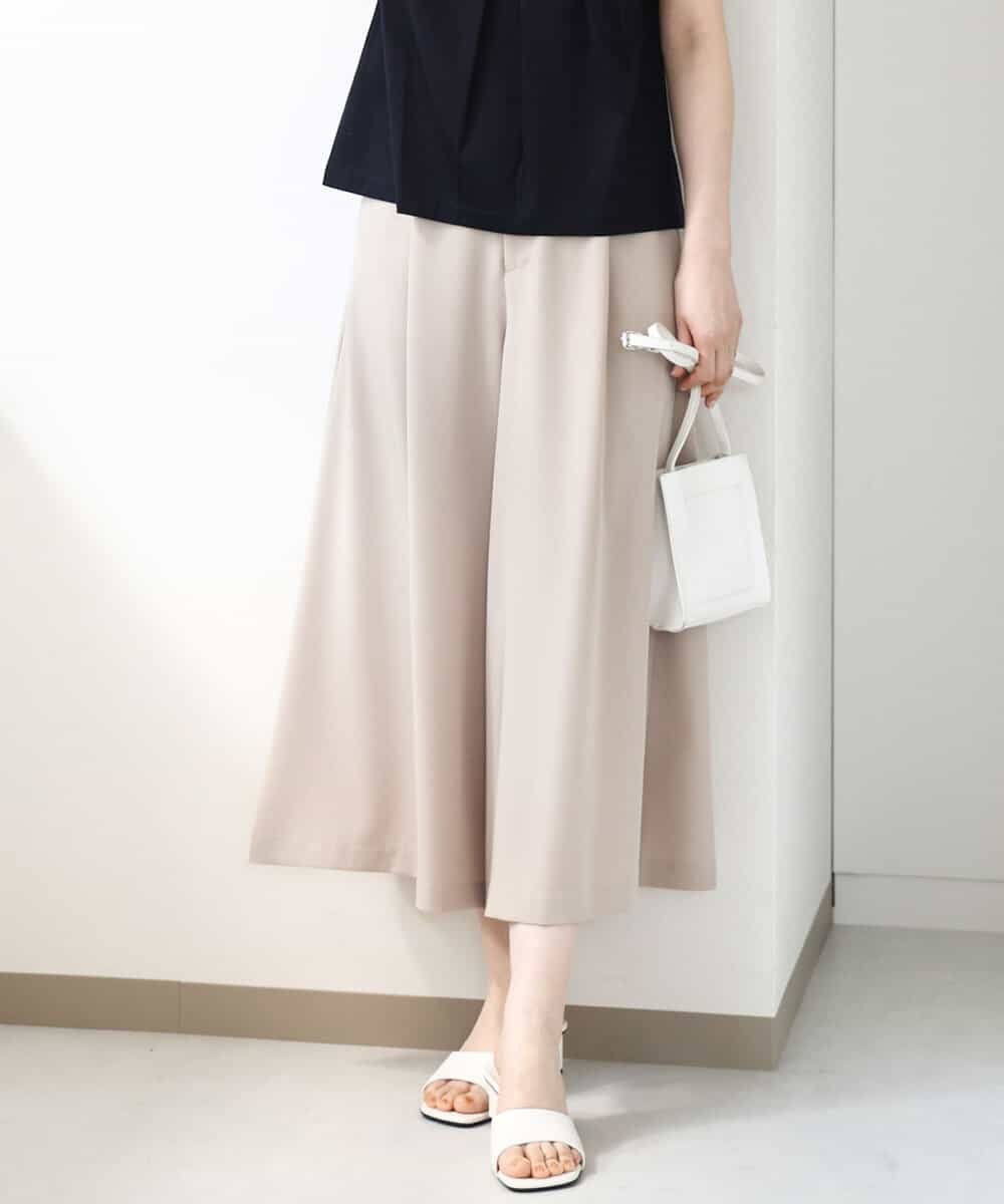 OFUON ウエストタックワイドパンツ/洗える オフオン パンツ その他のパンツ ネイビー ベージュ