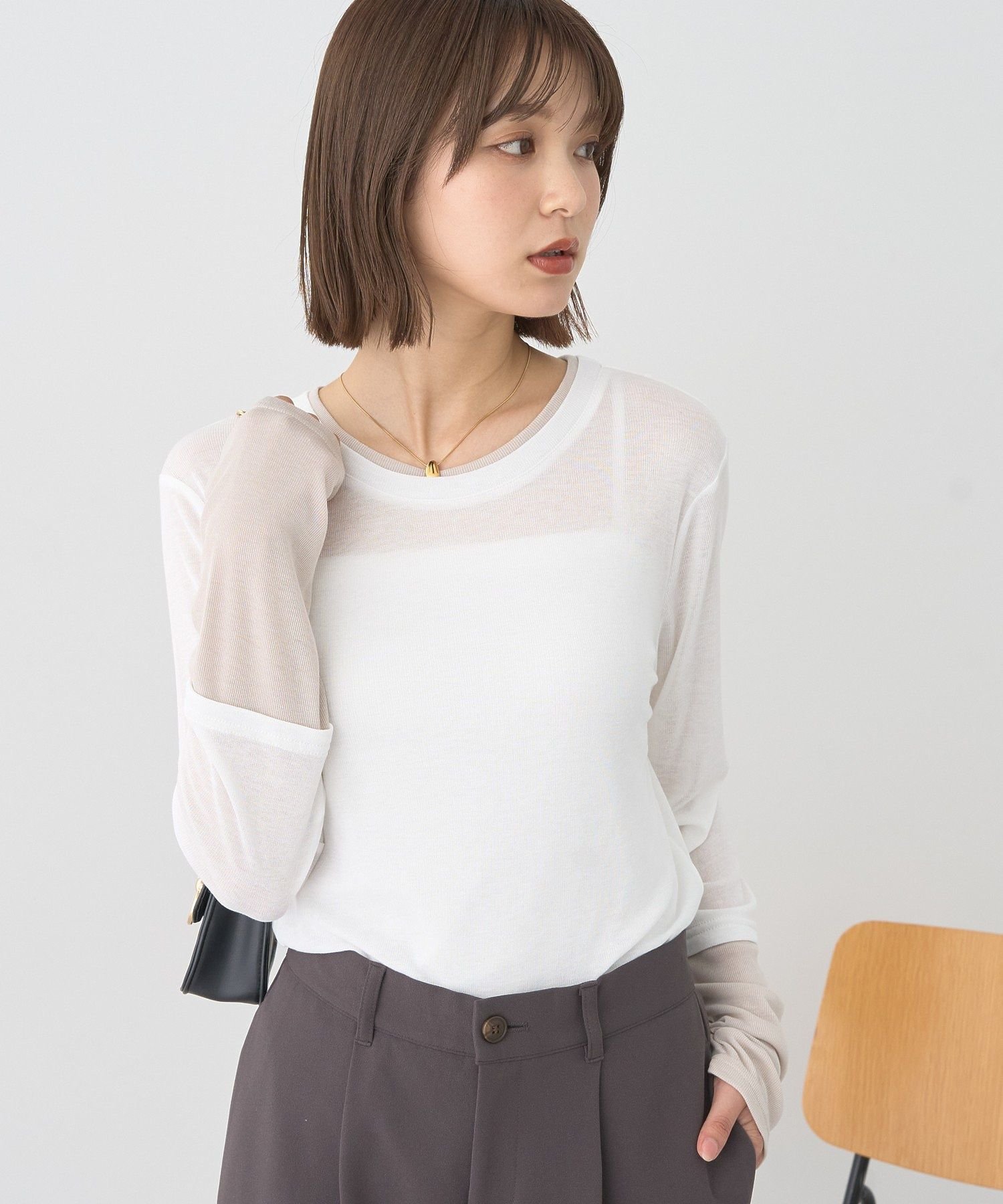 earth music&ecology レイヤードシアープルオーバー アースミュージック&エコロジー トップス カットソー・Tシャツ ブラウン ブラック ホワイトのサムネイル