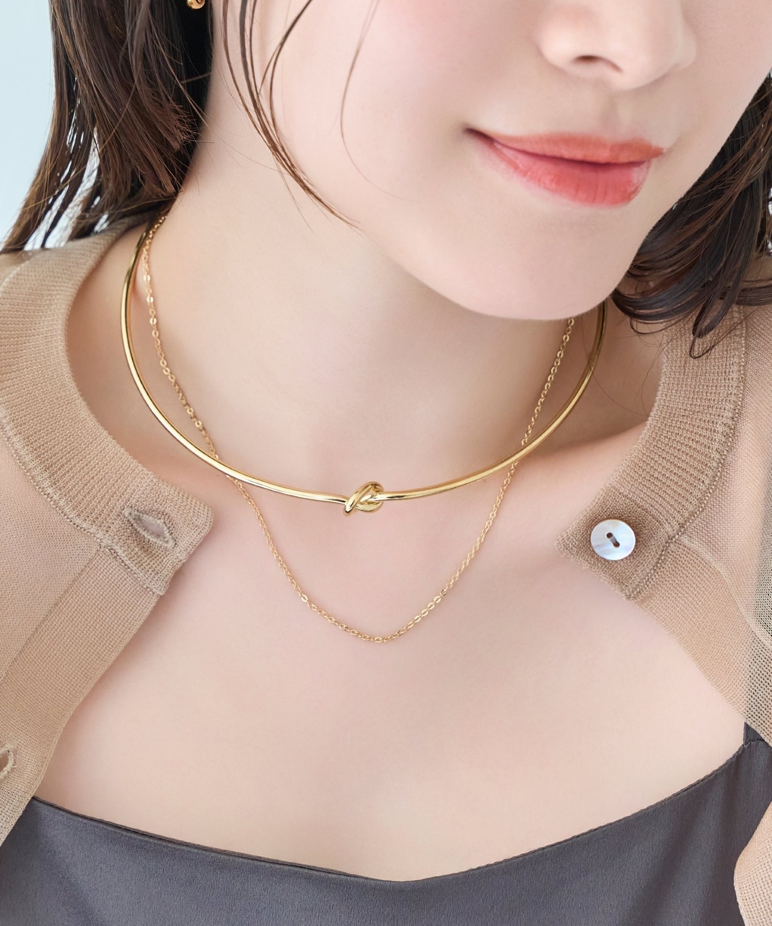 Phoebe ノットラインレイヤードチョーカー ゴールド/ネックレス/ネックカフ/36cm ジュエルアディクト アクセサリー・腕時計 チョーカー ゴールド