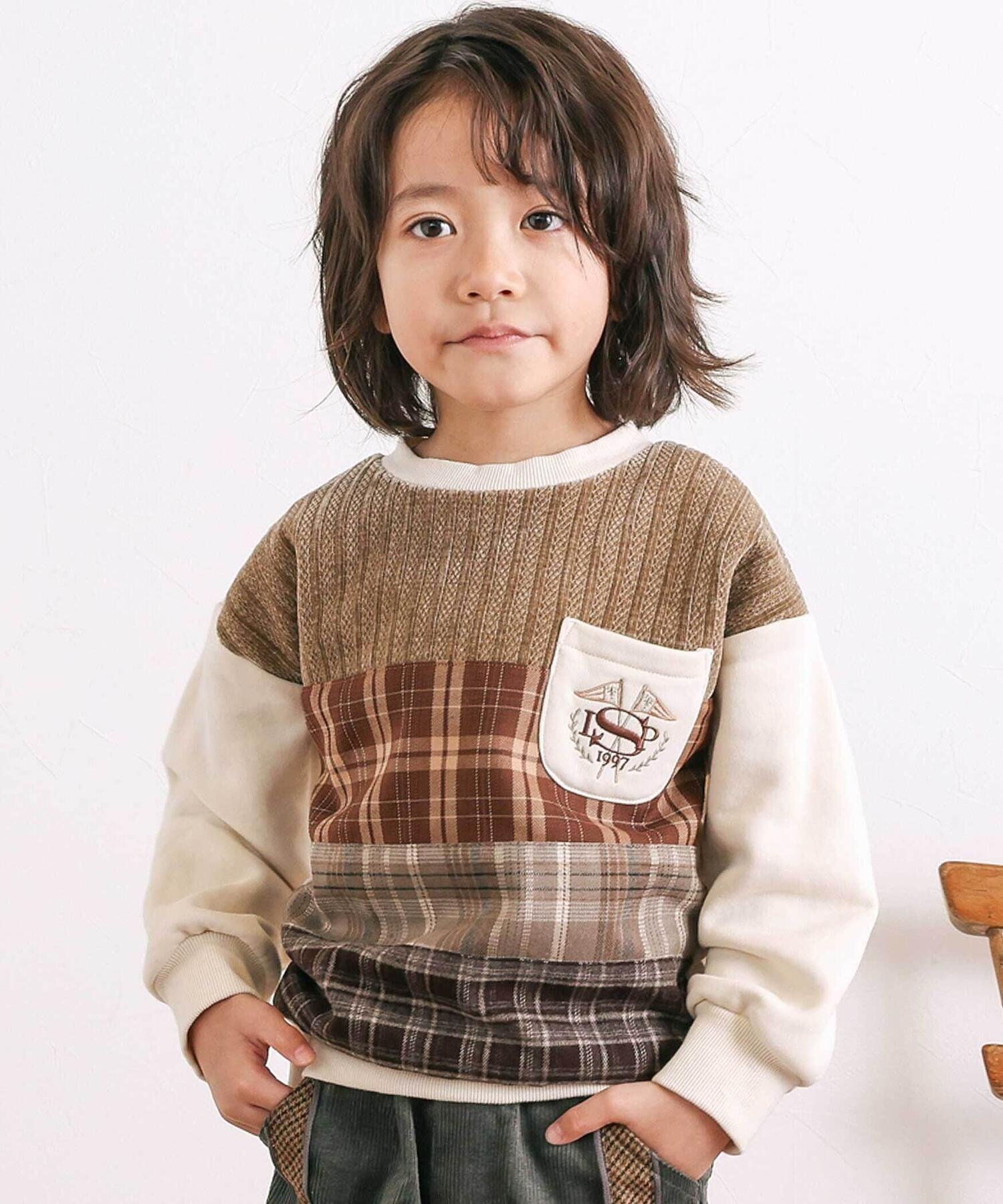 SLAP SLIP 【裏起毛】胸ポケット付きチェック切り替えトレーナー(80~130cm) ベベ オンライン ストア ト..