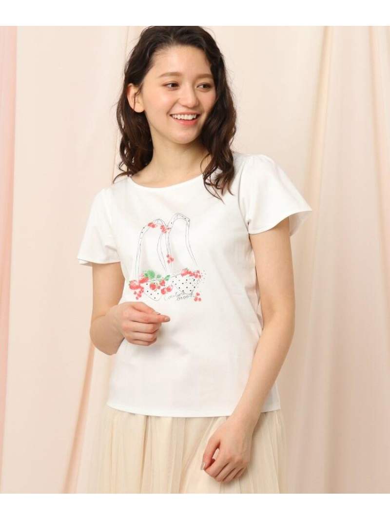 Couture brooch 【WEB限定サイズ(LL)あり/手洗い可】フルーツ&バレエシューズプリントTシャツ クチュールブローチ カットソー Tシャツ ホワイト グレー カーキのサムネイル
