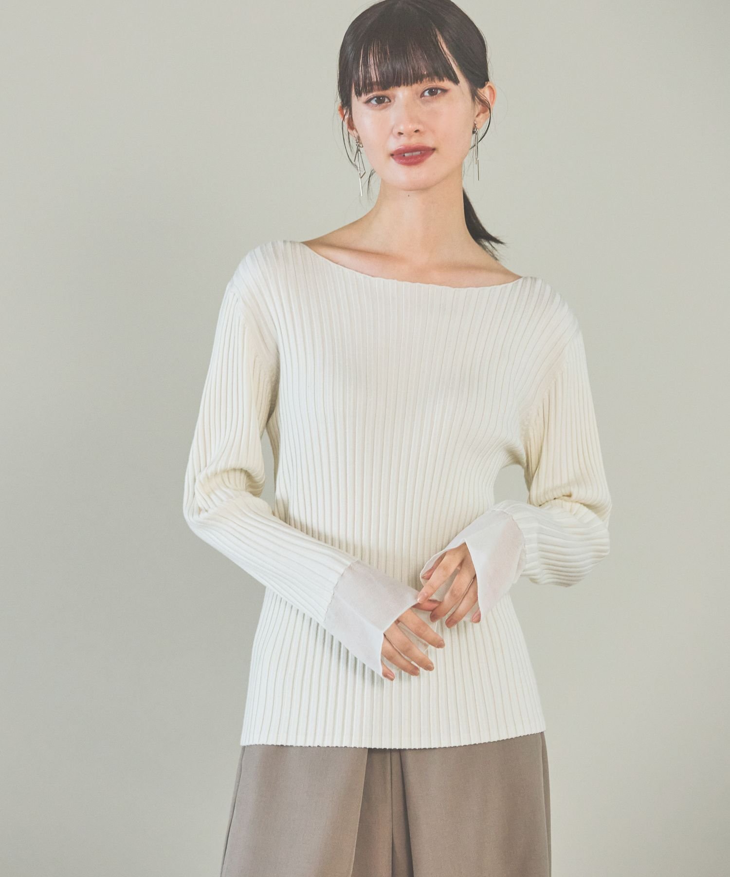 【SALE/62%OFF】LAKOLE 12ゲージリブ袖シアープルオーバー ラコレ トップス ニット ホワイト ブルー グレー