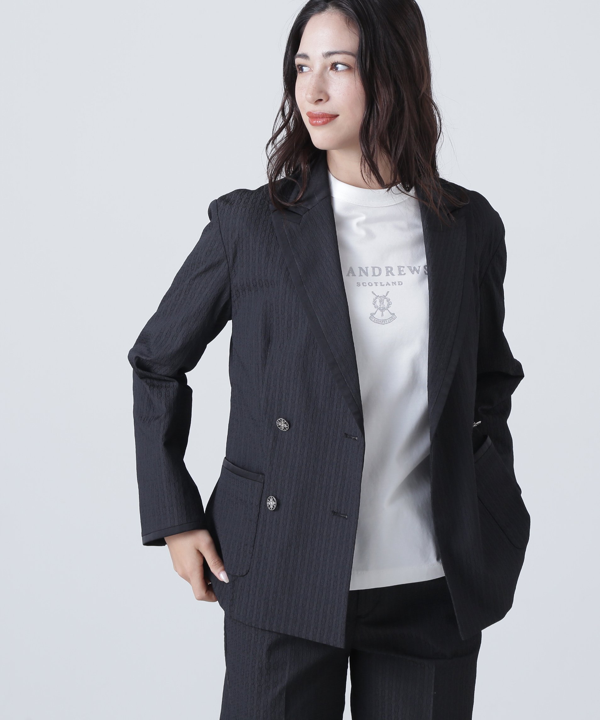 St ANDREWS ドットサークルジャガードジャケット (WOMENS) セントアンドリュース ジャケット・アウター その他のジャケット・アウター ブラック