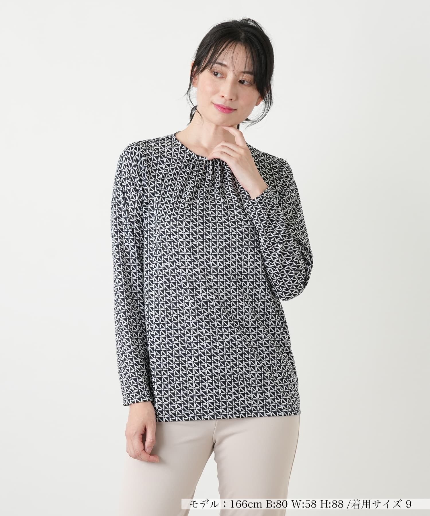 Leilian 幾何学柄クルーネックカットソー【ROCHAS Premiere】 レリアン トップス カットソー・Tシャツ ブルー ネイビー